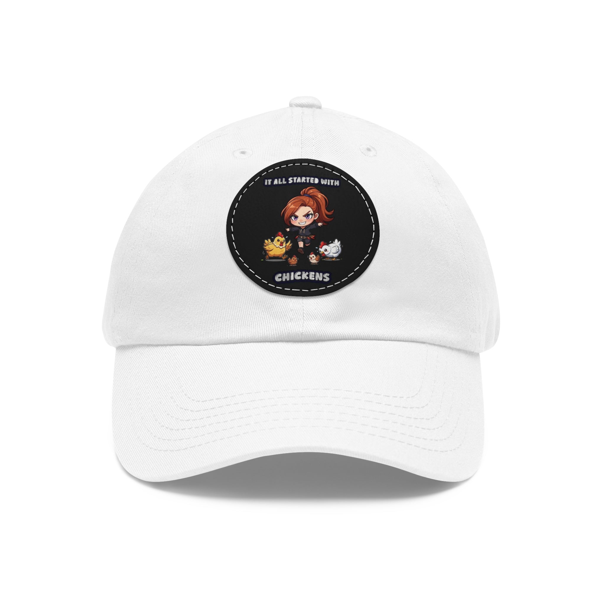 'It All Started With Chickens' Leather Patch Cap