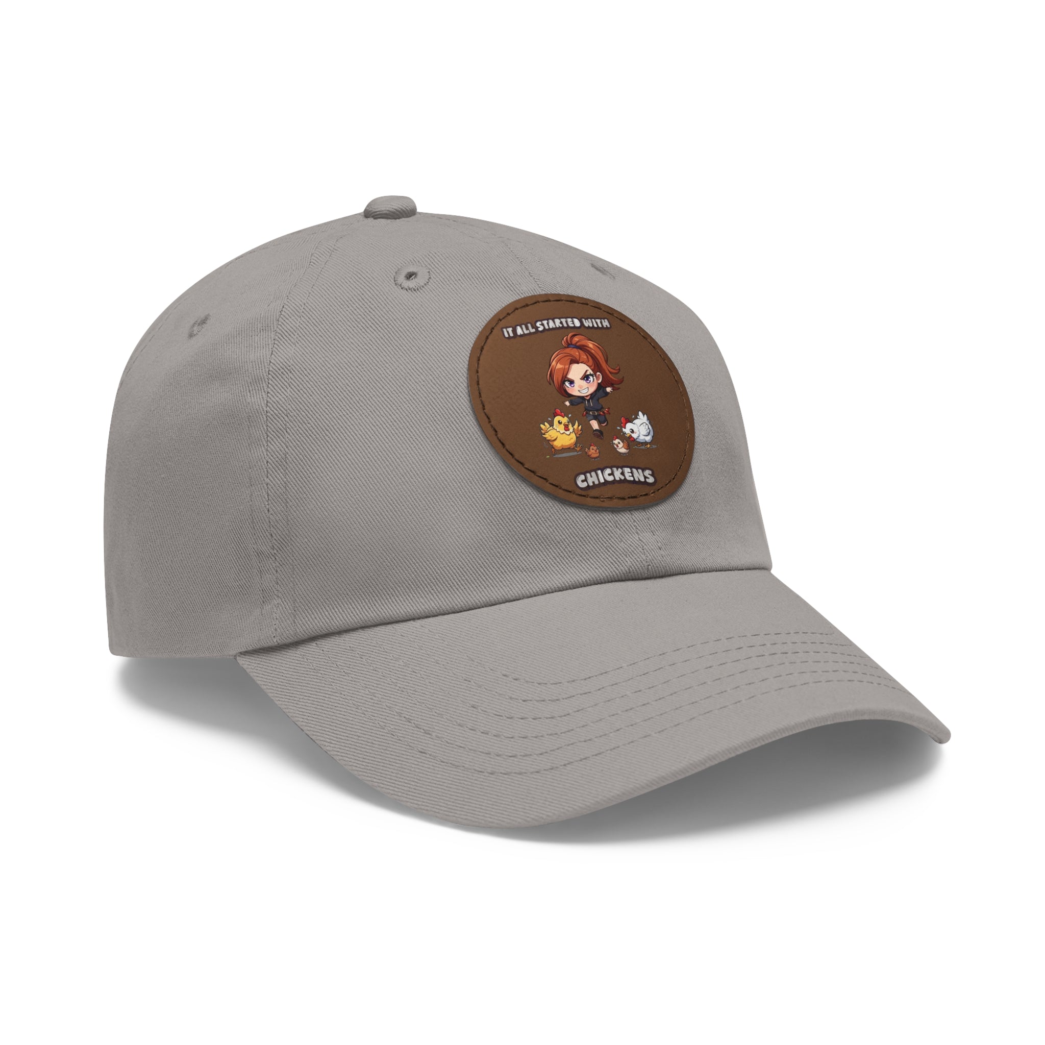 'It All Started With Chickens' Leather Patch Cap