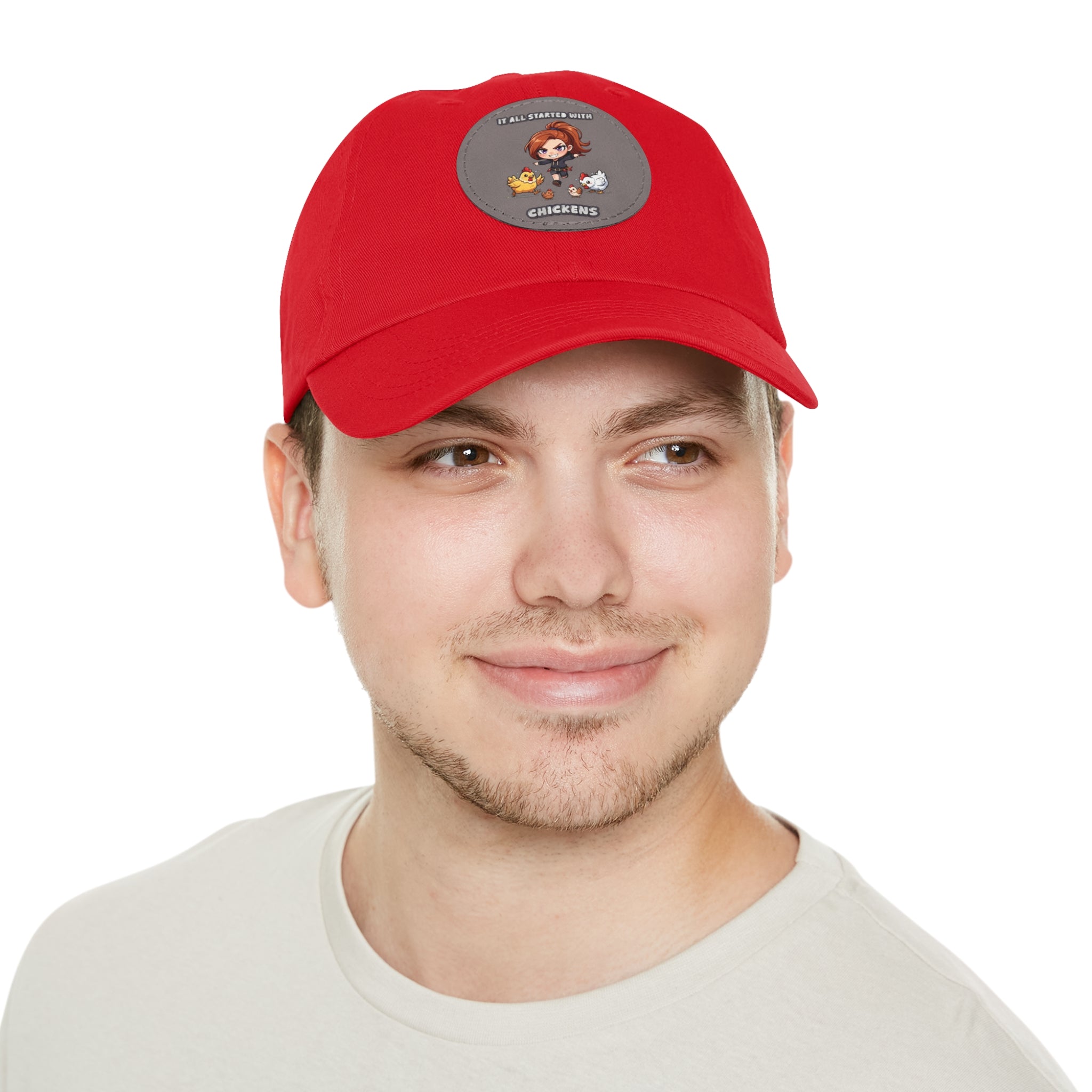 'It All Started With Chickens' Leather Patch Cap