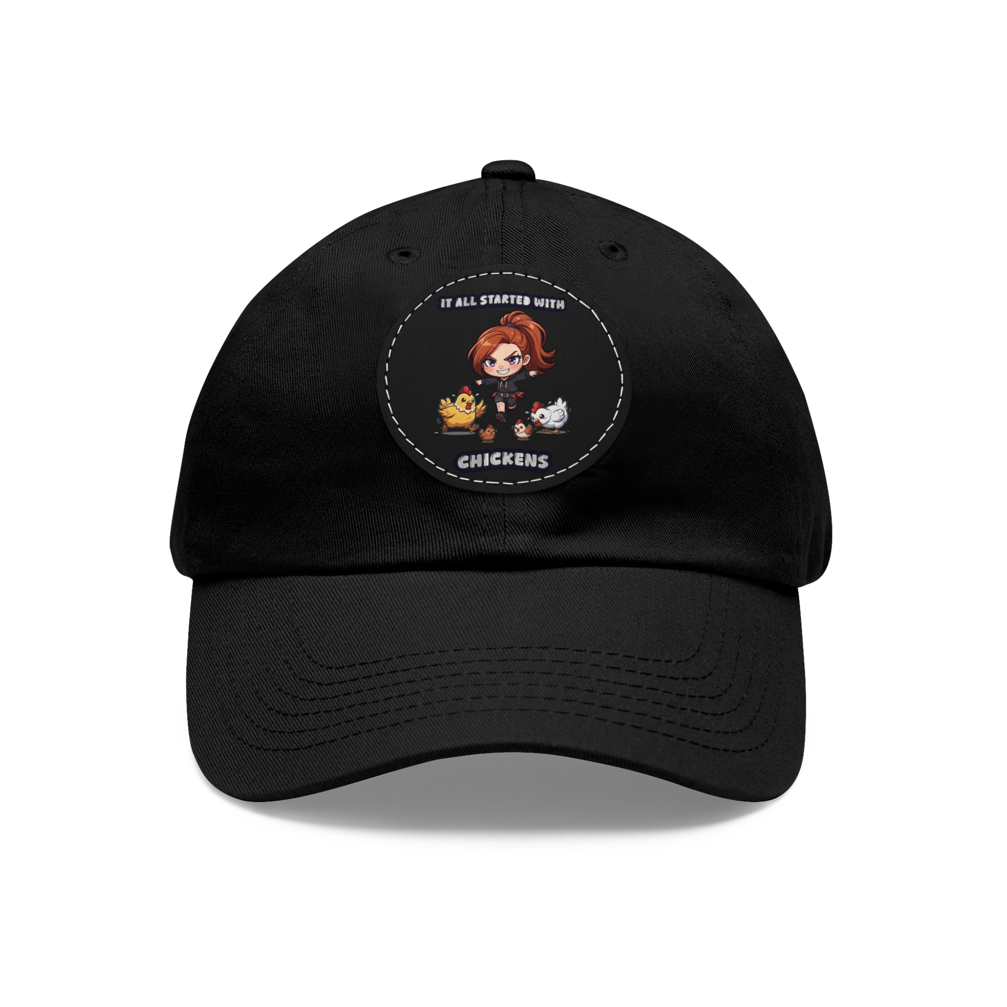 'It All Started With Chickens' Leather Patch Cap