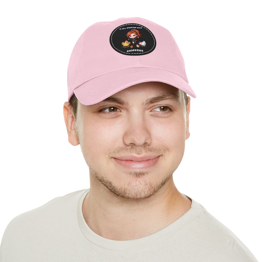 'It All Started With Chickens' Leather Patch Cap