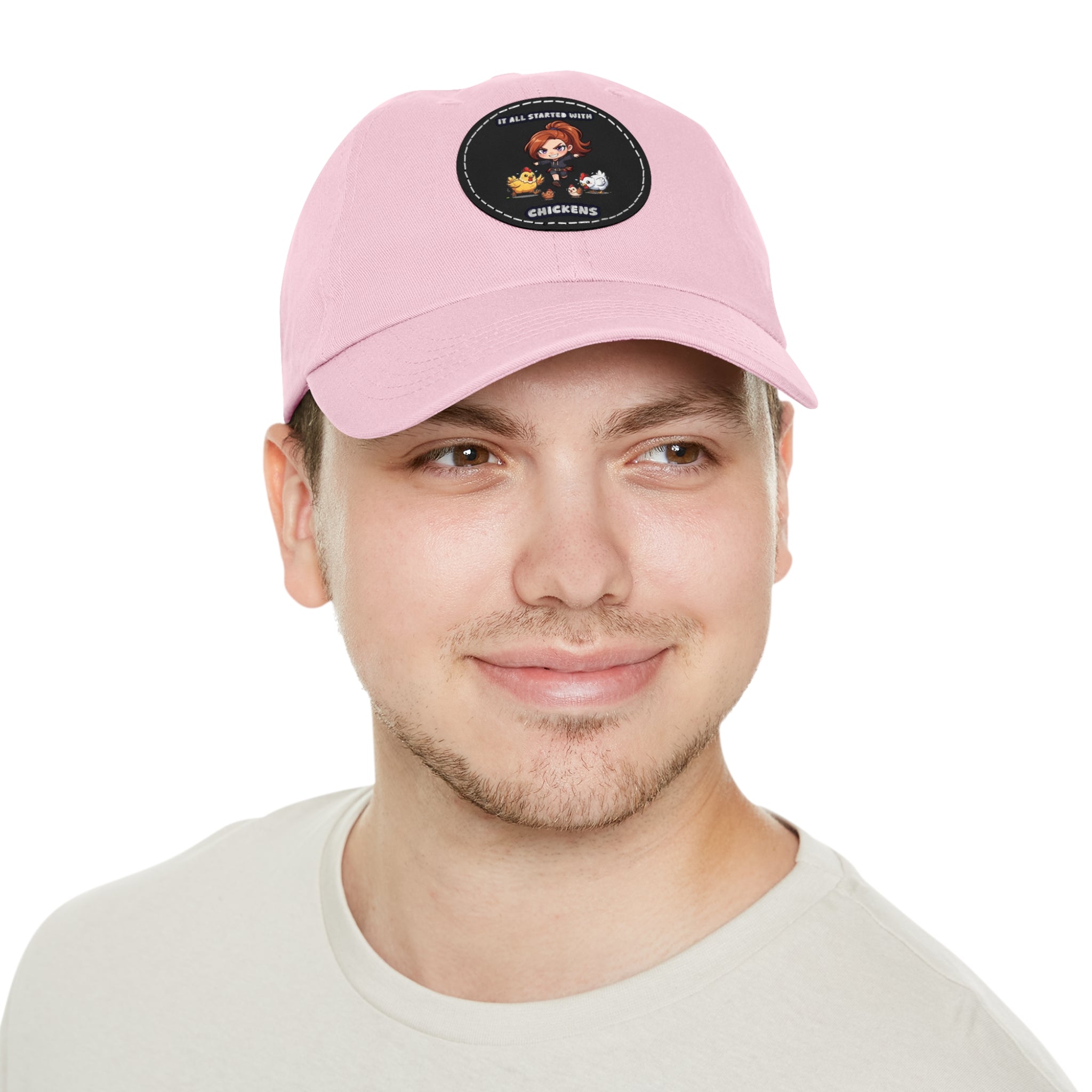 'It All Started With Chickens' Leather Patch Cap