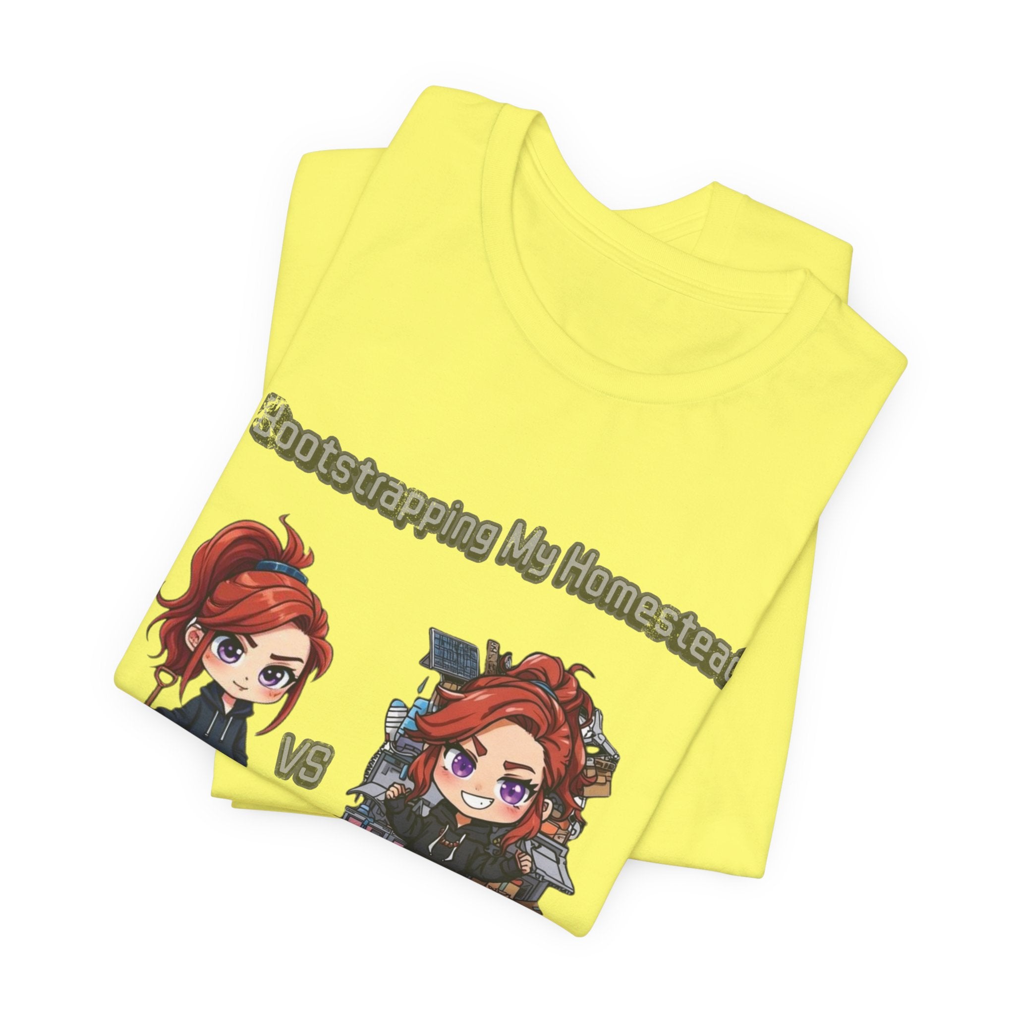 Homesteading vs Hobbies T-Shirt | Cute Chibi Woman Illustration, Funny Contrast Tee