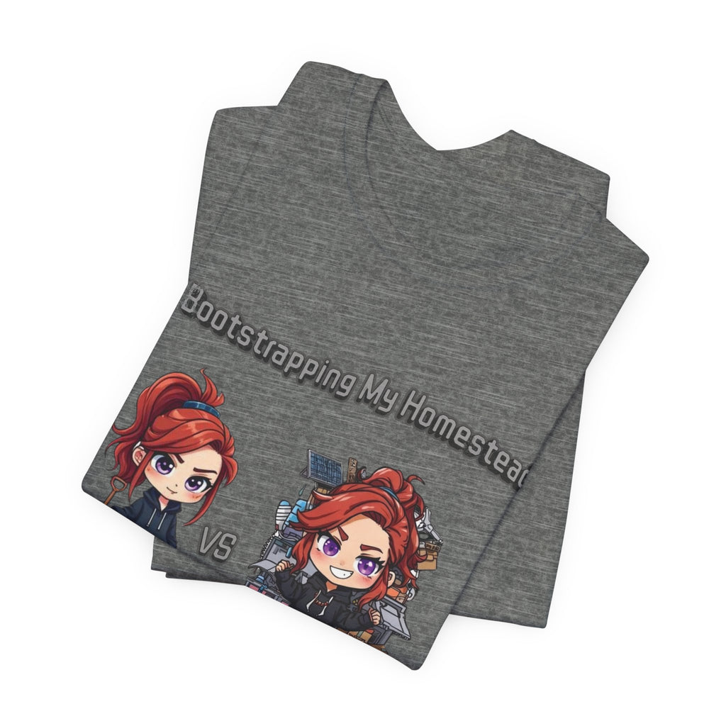 Homesteading vs Hobbies T-Shirt | Cute Chibi Woman Illustration, Funny Contrast Tee