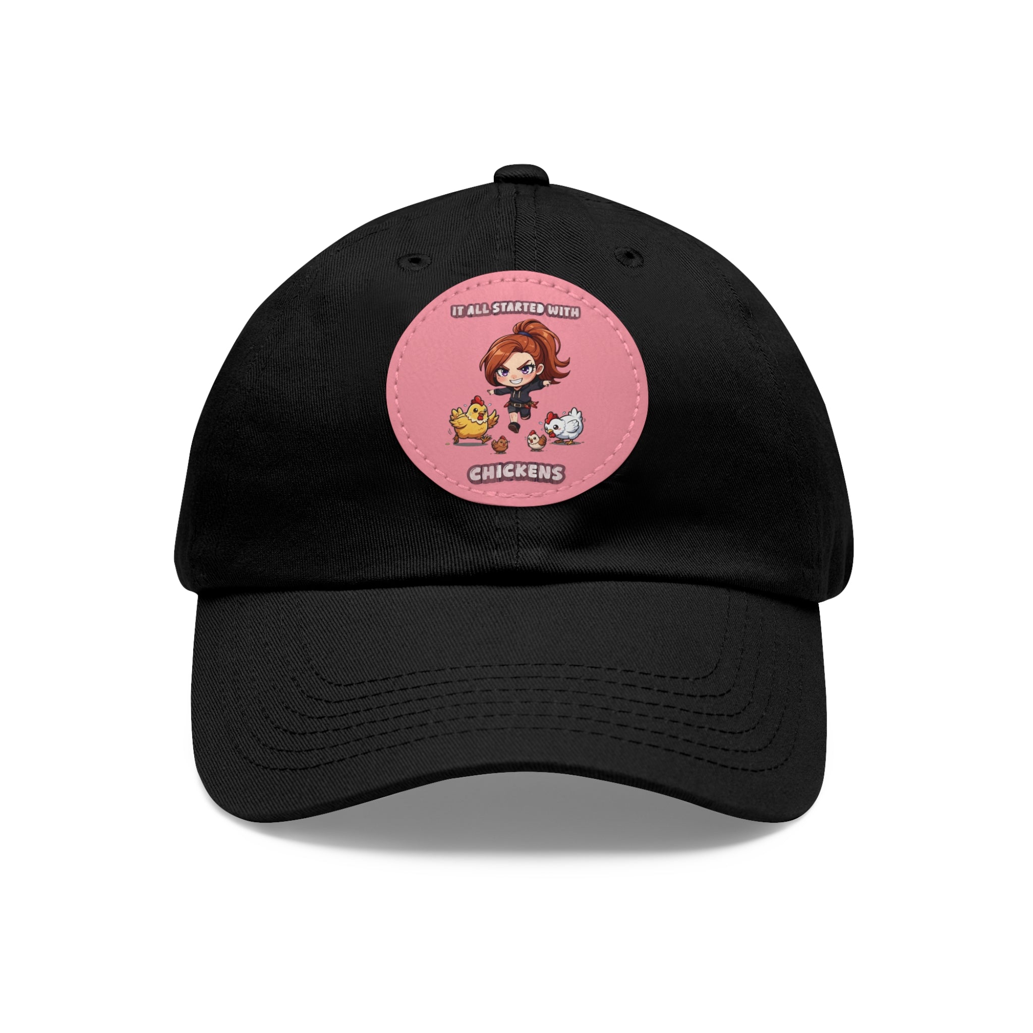 'It All Started With Chickens' Leather Patch Cap