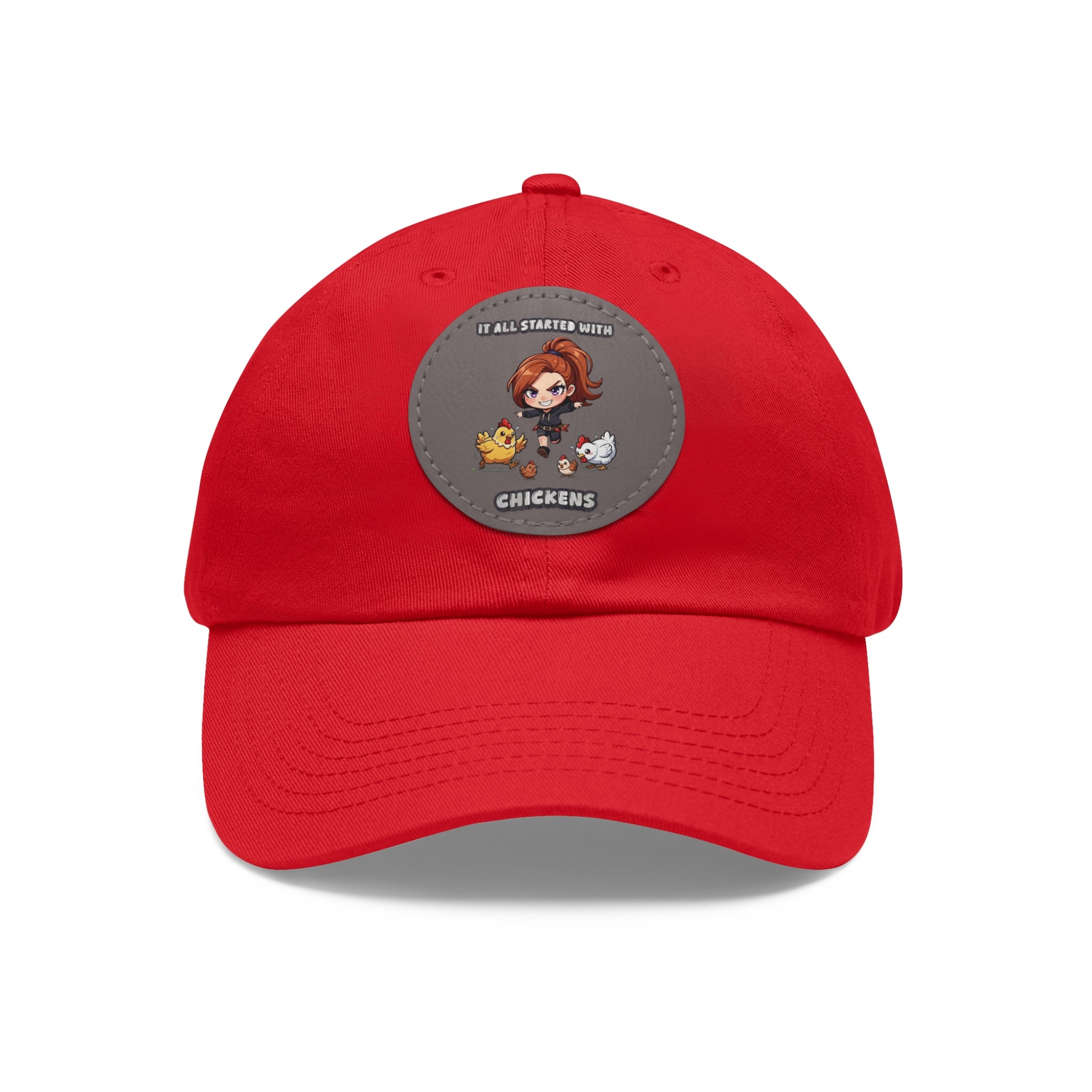 'It All Started With Chickens' Leather Patch Cap