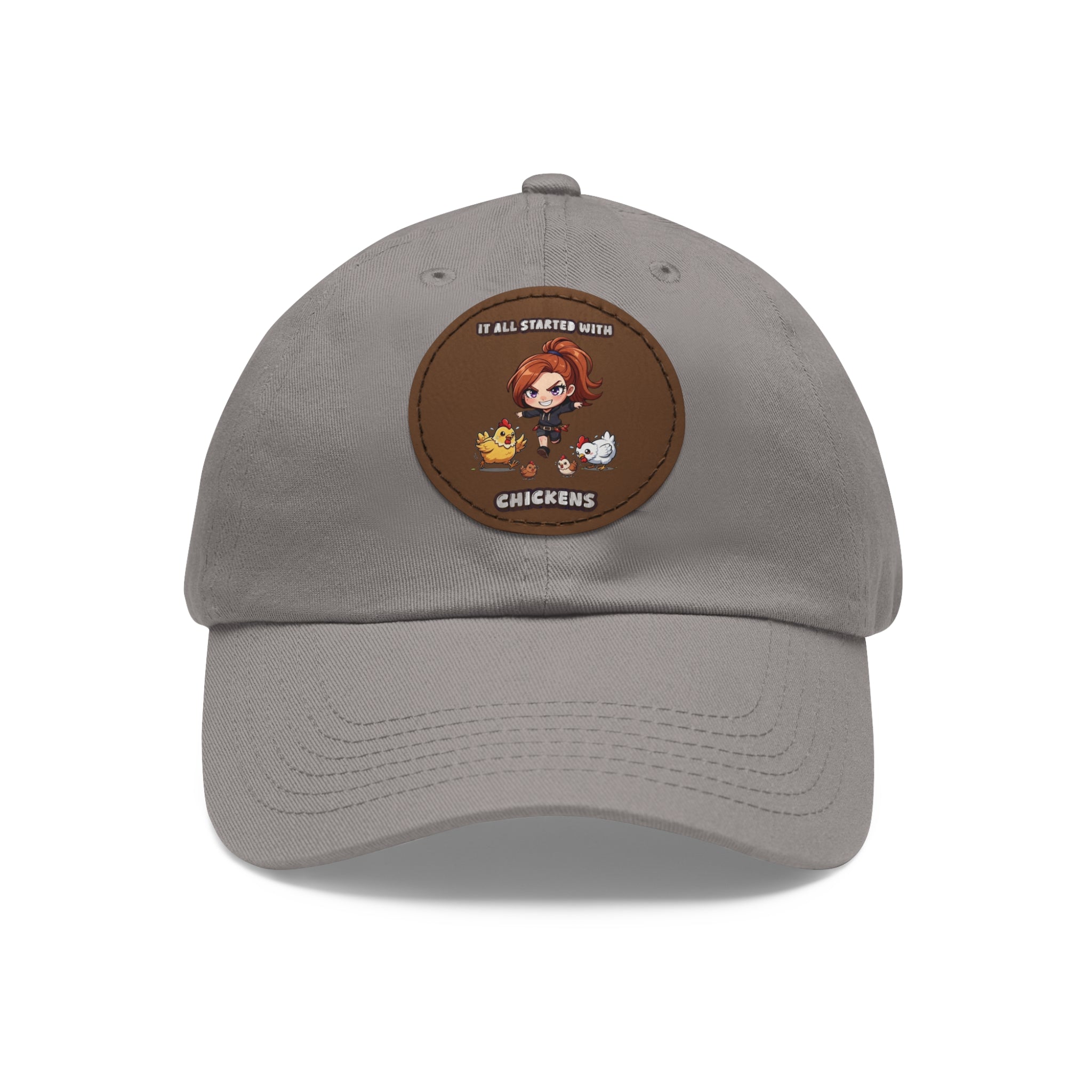 'It All Started With Chickens' Leather Patch Cap