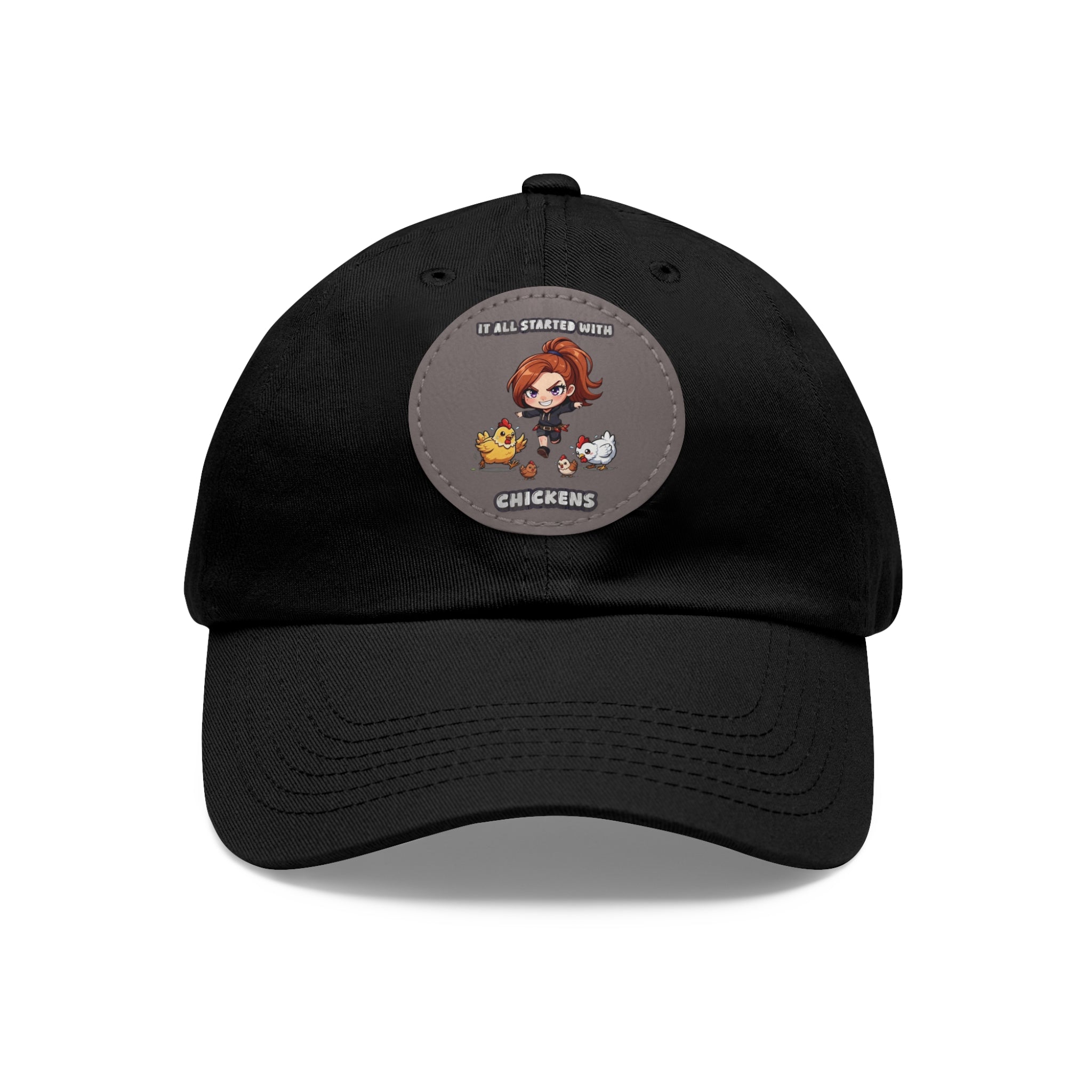 'It All Started With Chickens' Leather Patch Cap