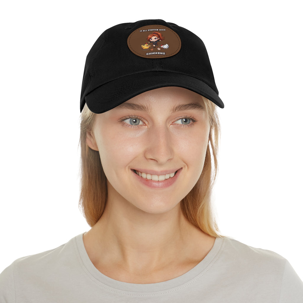 'It All Started With Chickens' Leather Patch Cap
