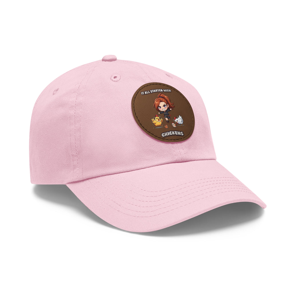 'It All Started With Chickens' Leather Patch Cap