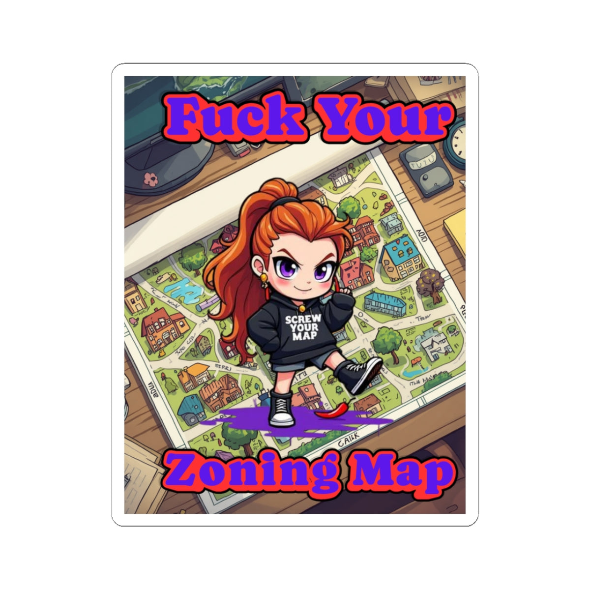 Fuck Your Zoning Map-Kiss Cut Sticker