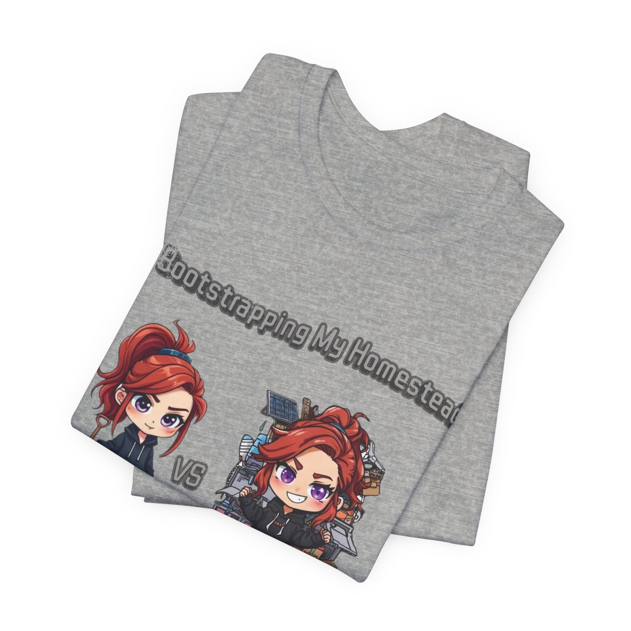Homesteading vs Hobbies T-Shirt | Cute Chibi Woman Illustration, Funny Contrast Tee