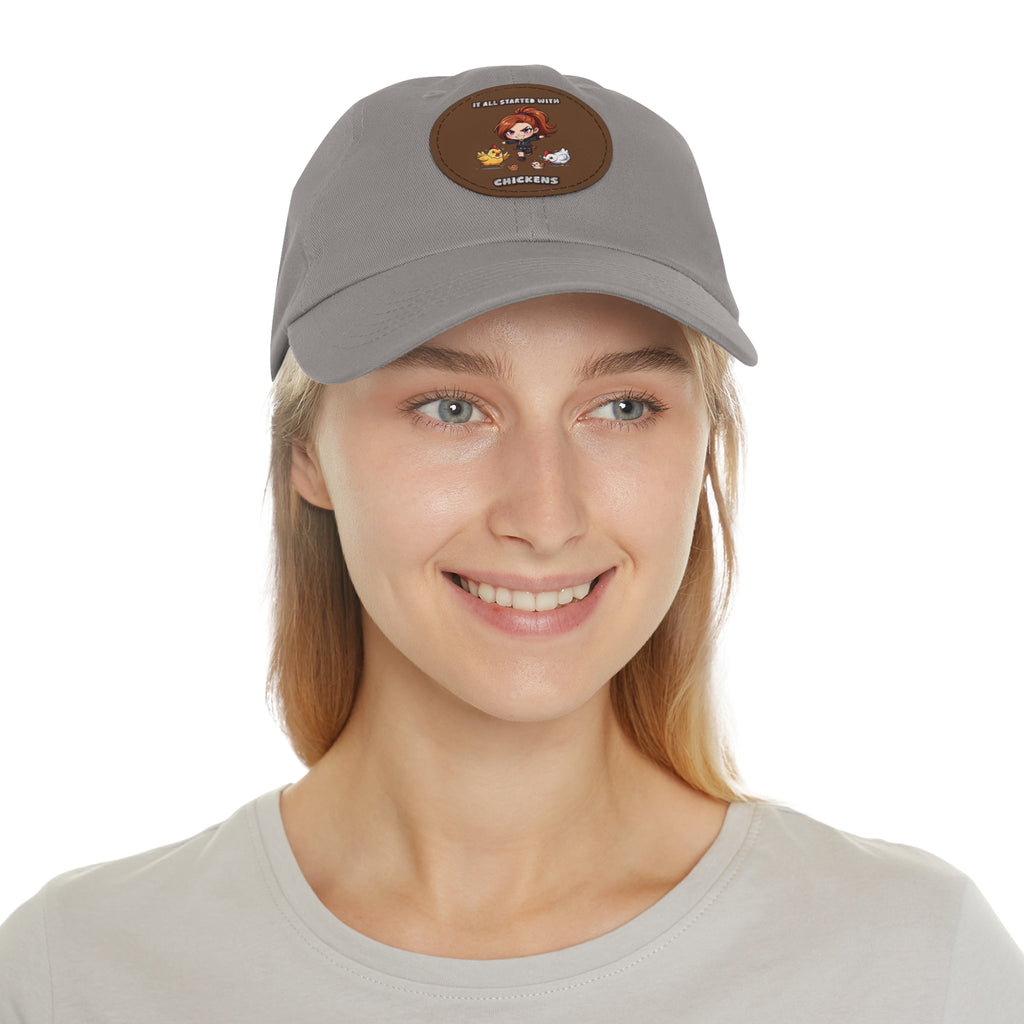 'It All Started With Chickens' Leather Patch Cap