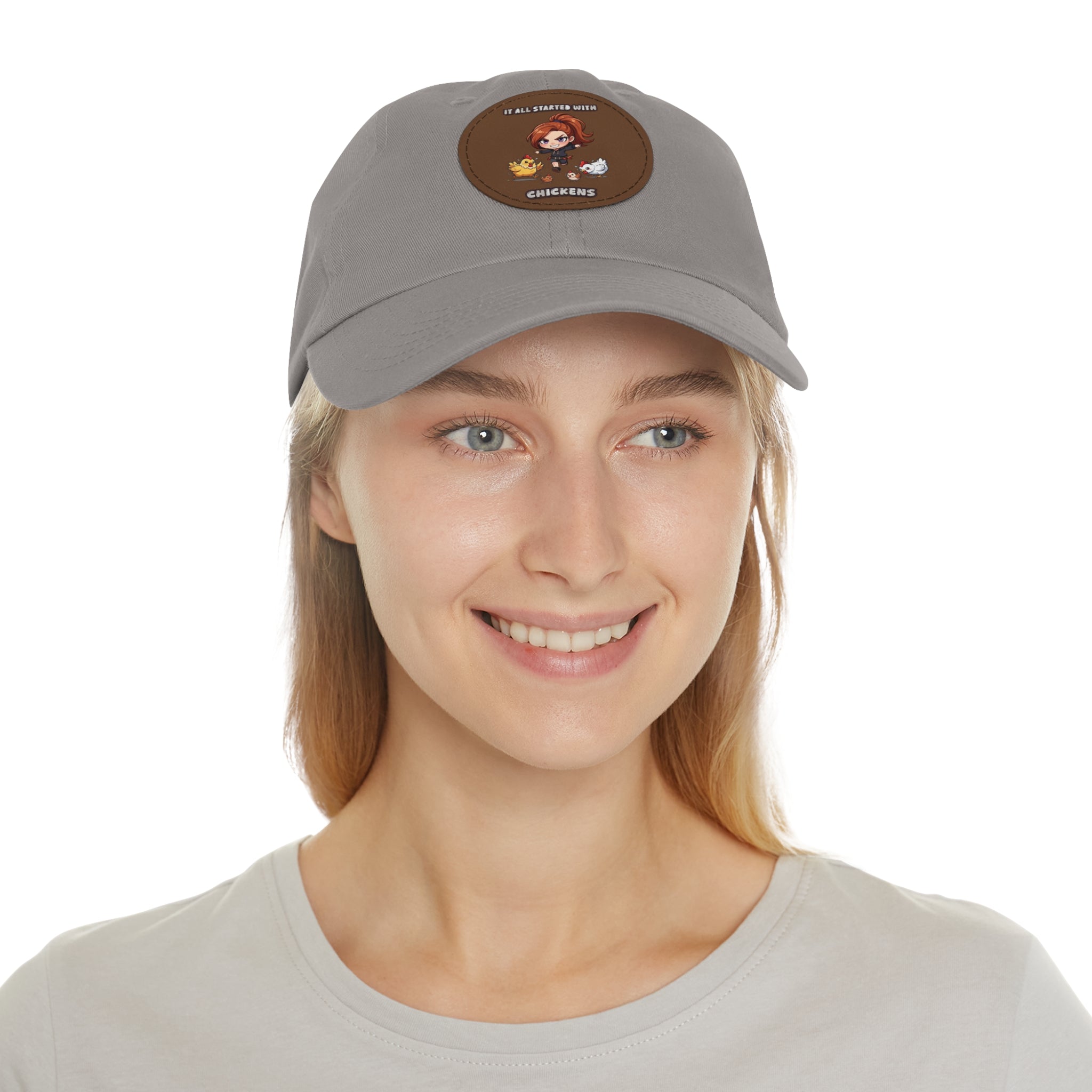 'It All Started With Chickens' Leather Patch Cap
