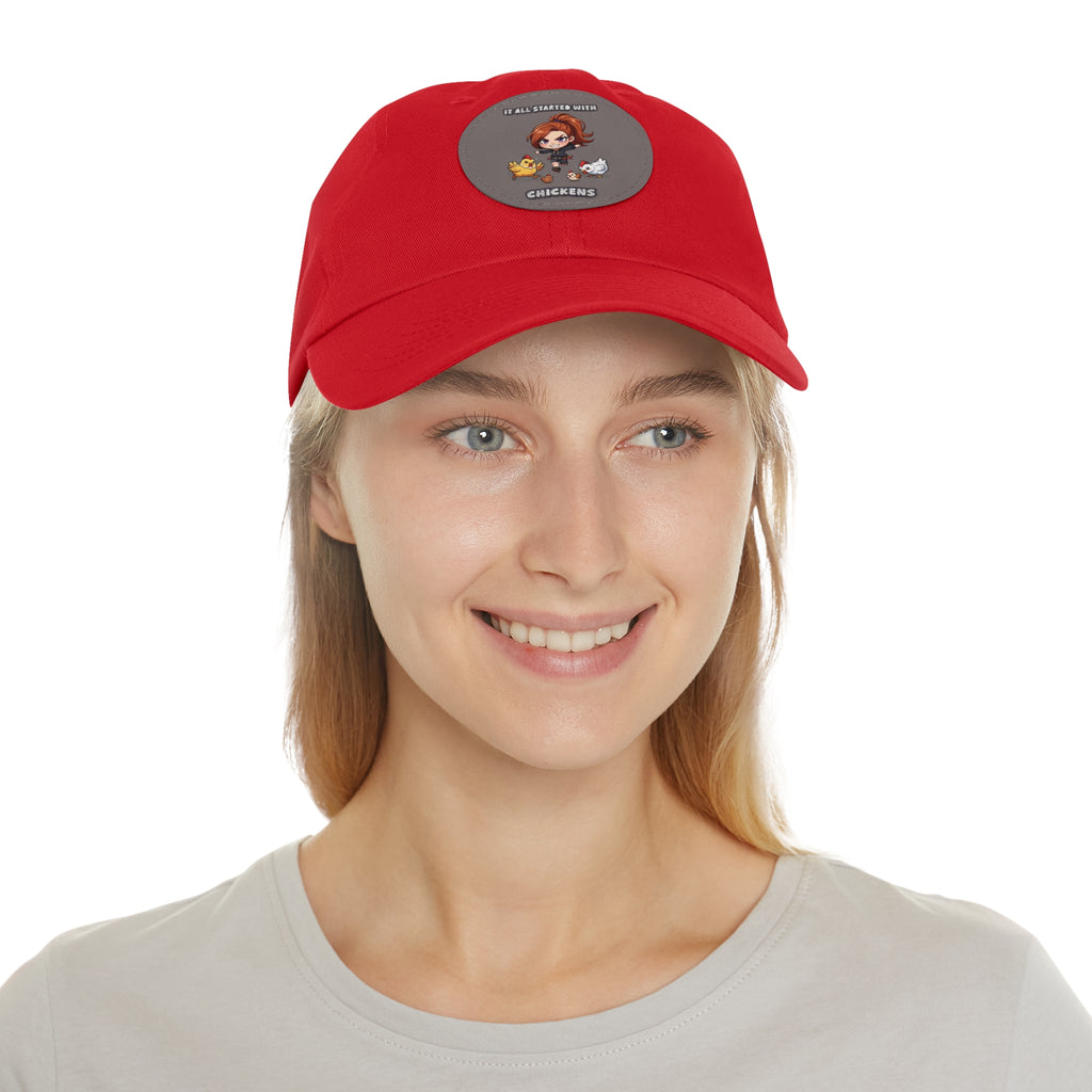 'It All Started With Chickens' Leather Patch Cap