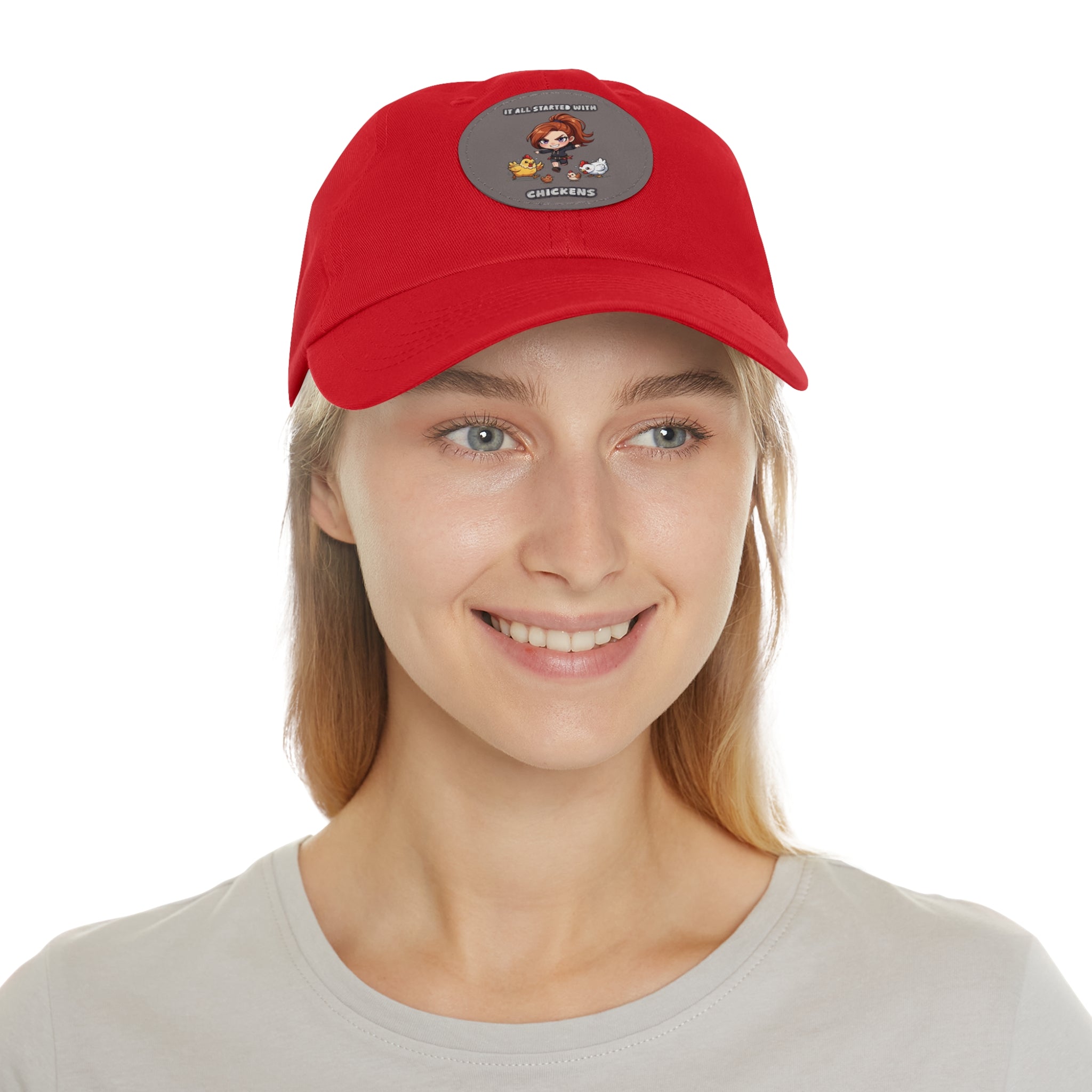 'It All Started With Chickens' Leather Patch Cap