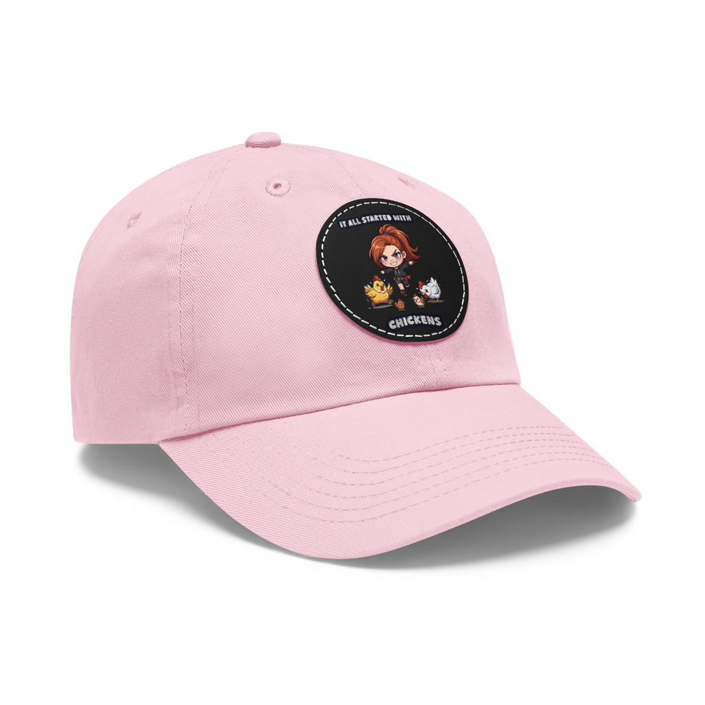 'It All Started With Chickens' Leather Patch Cap