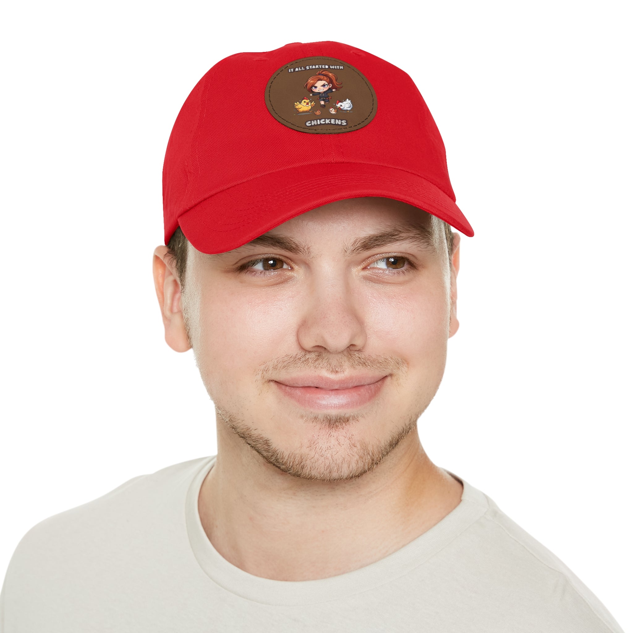 'It All Started With Chickens' Leather Patch Cap