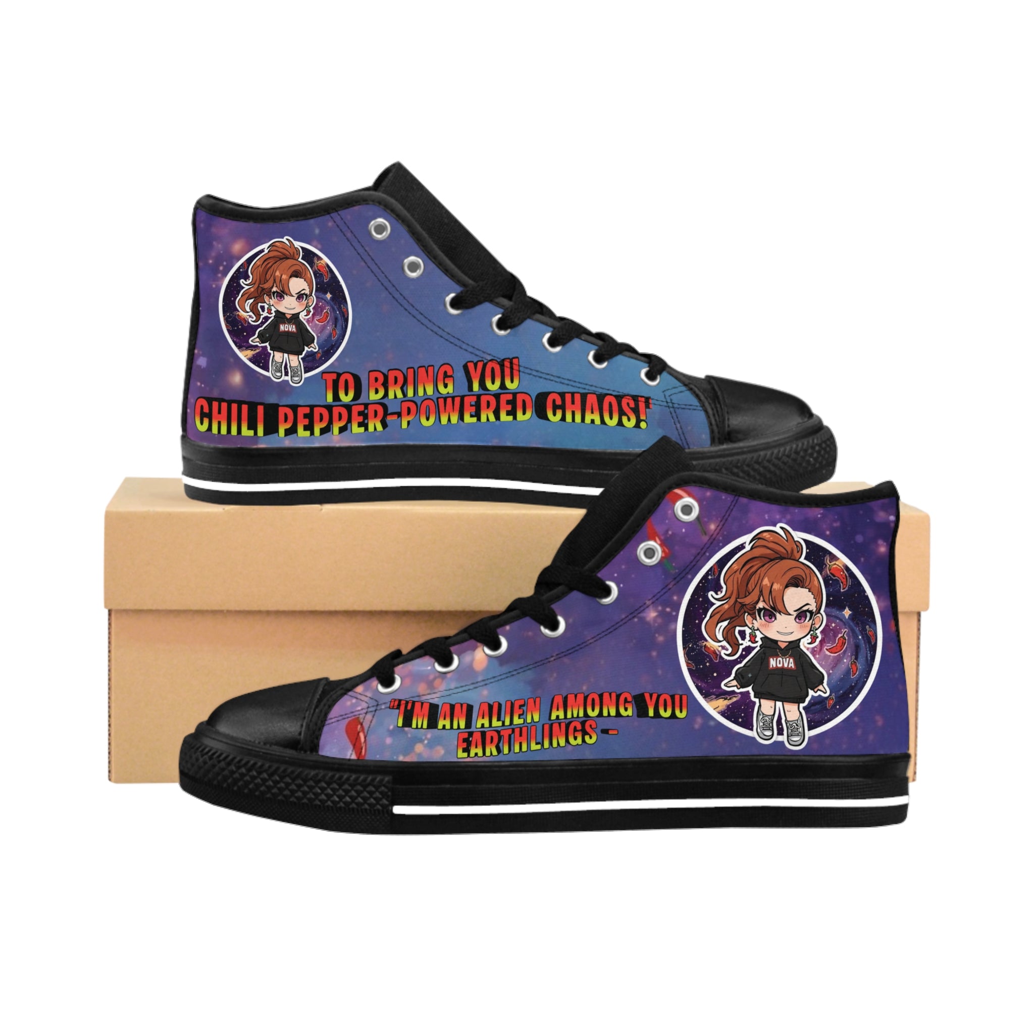 High-Top Sneakers — Galactic Rebel "Chili Pepper Powered Chaos" Design