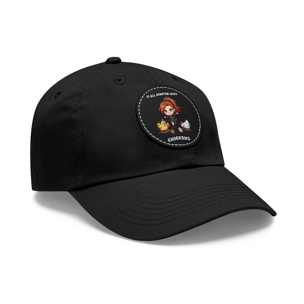 'It All Started With Chickens' Leather Patch Cap