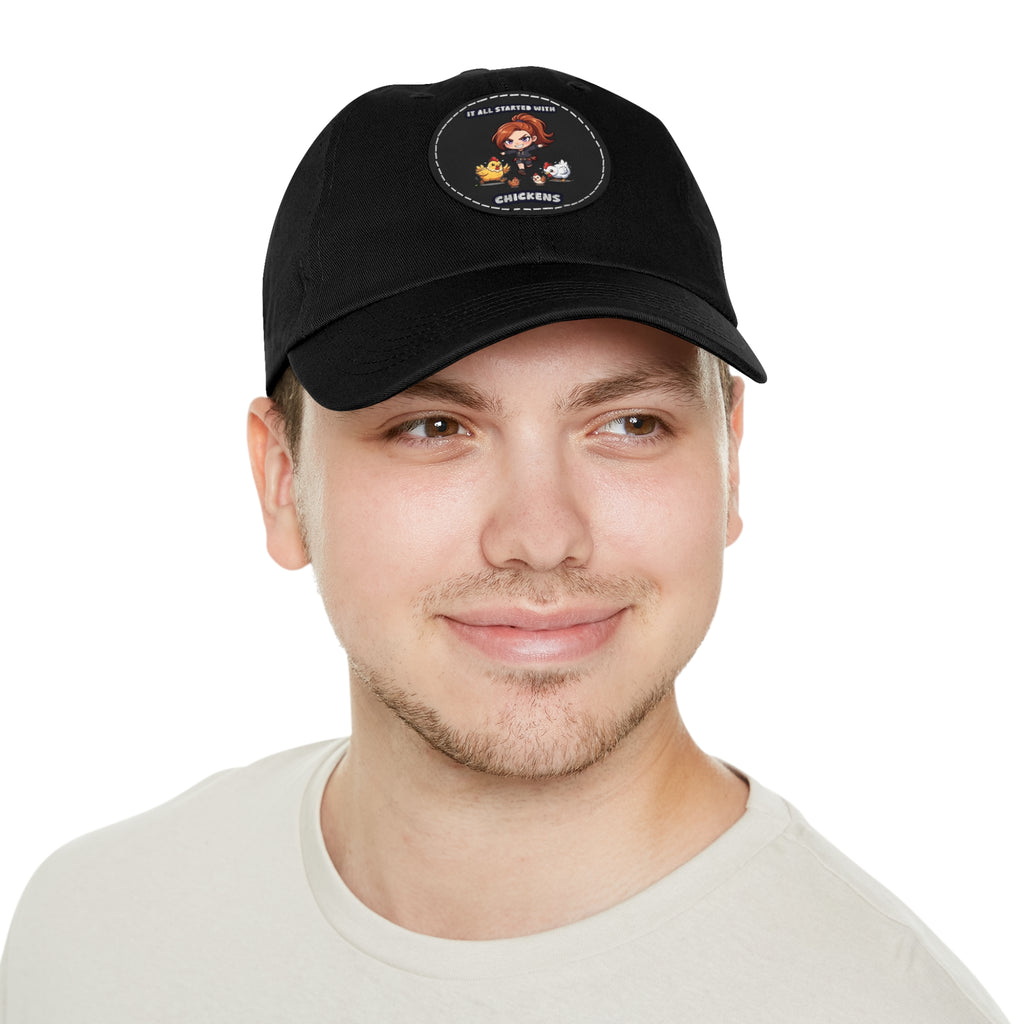 'It All Started With Chickens' Leather Patch Cap