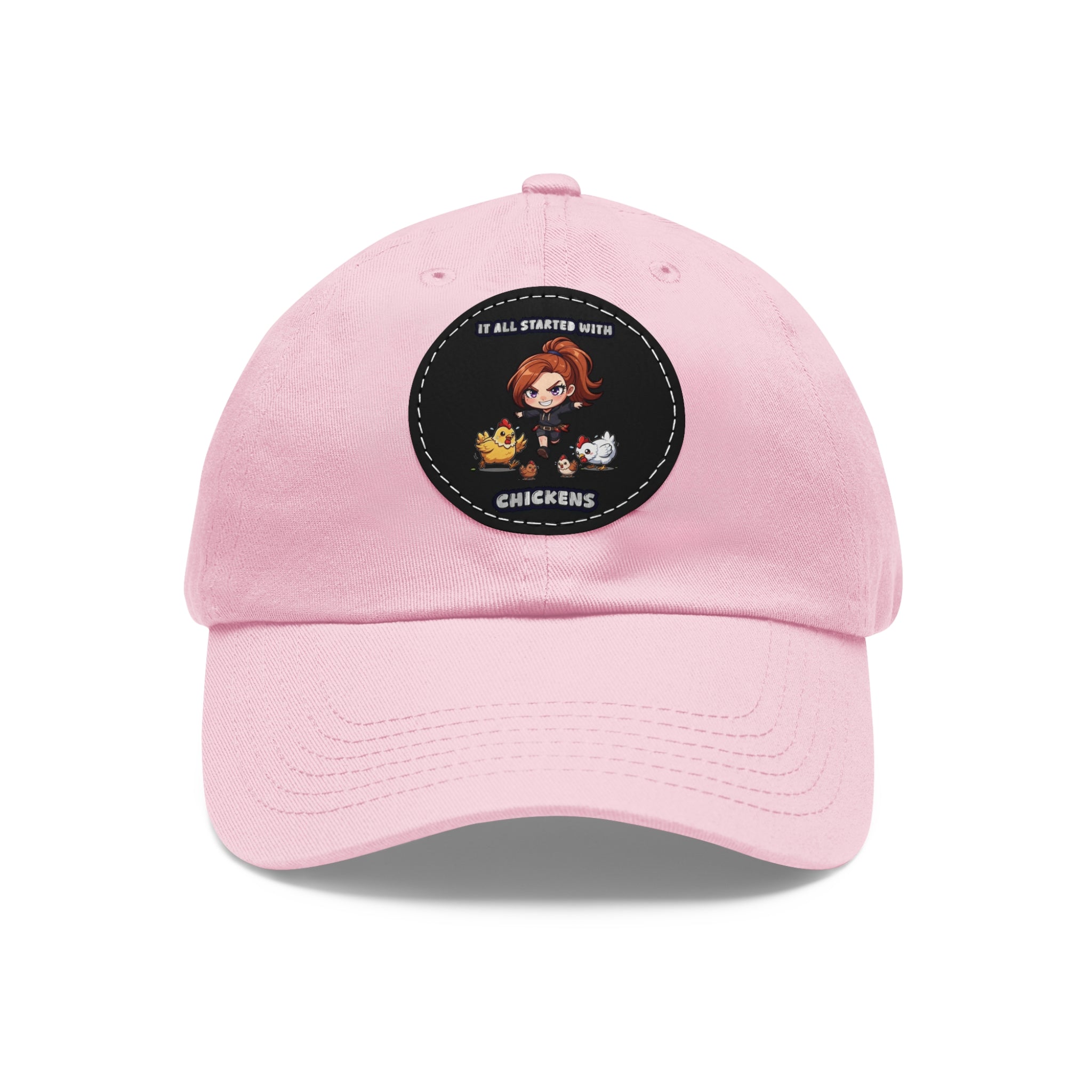 'It All Started With Chickens' Leather Patch Cap