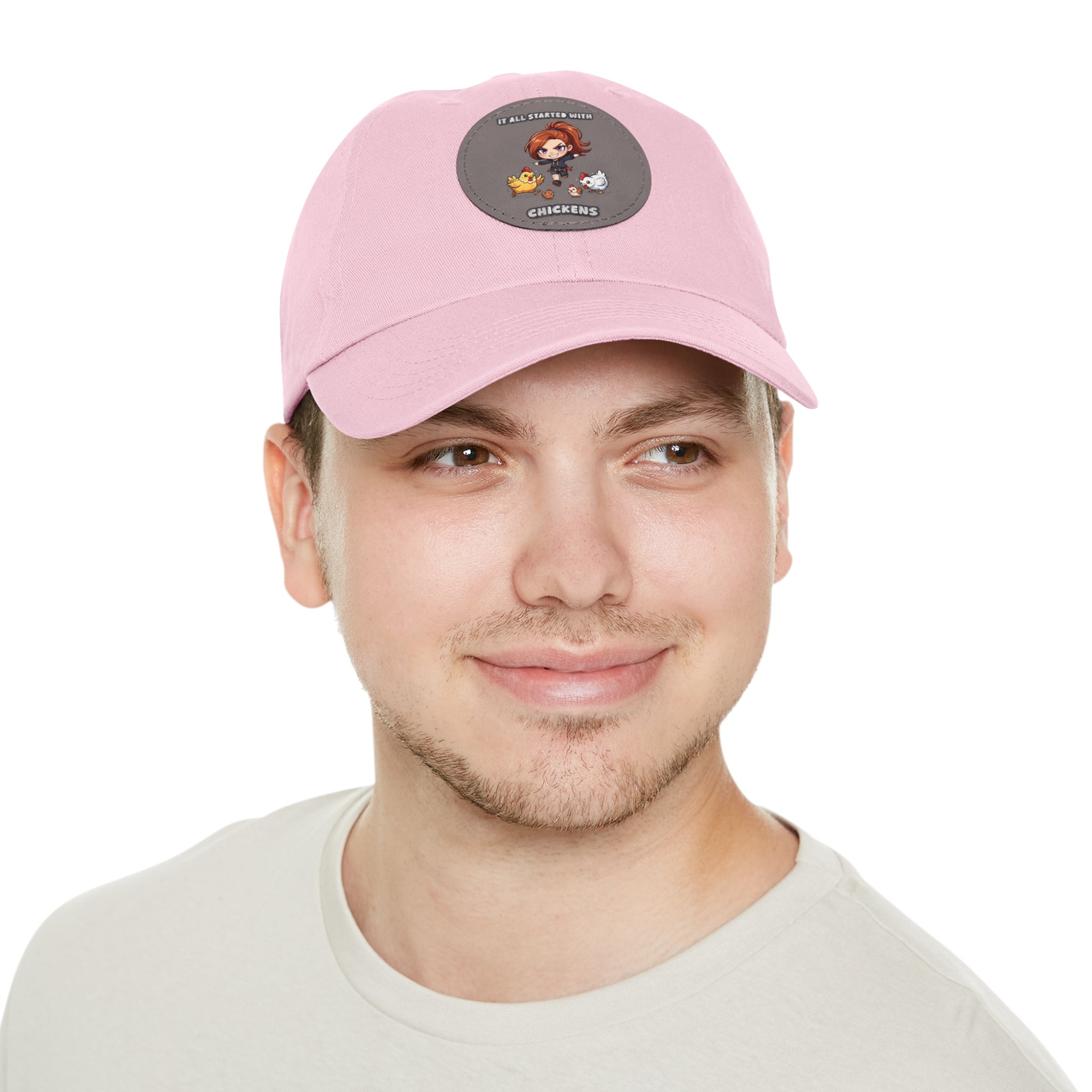 'It All Started With Chickens' Leather Patch Cap
