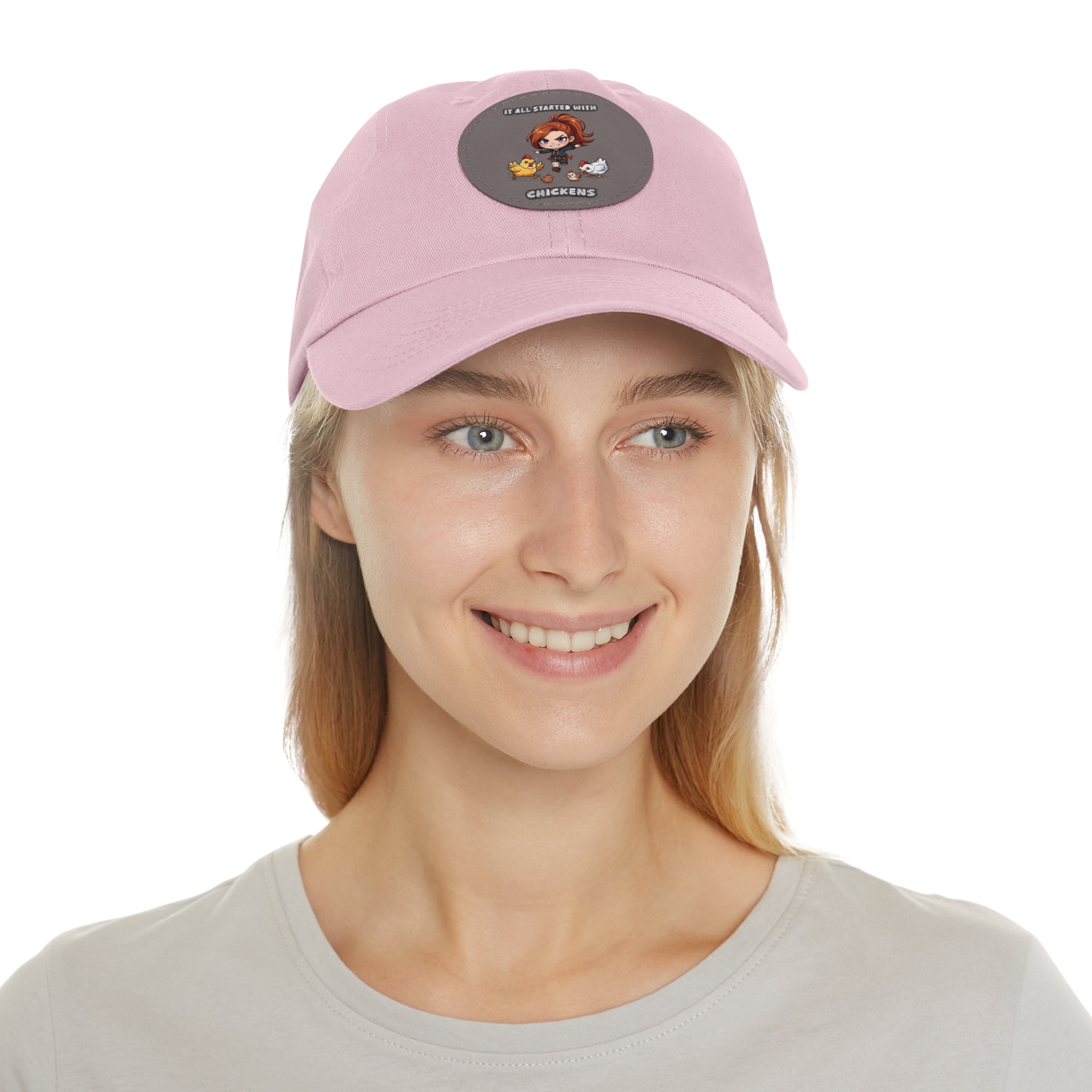 'It All Started With Chickens' Leather Patch Cap