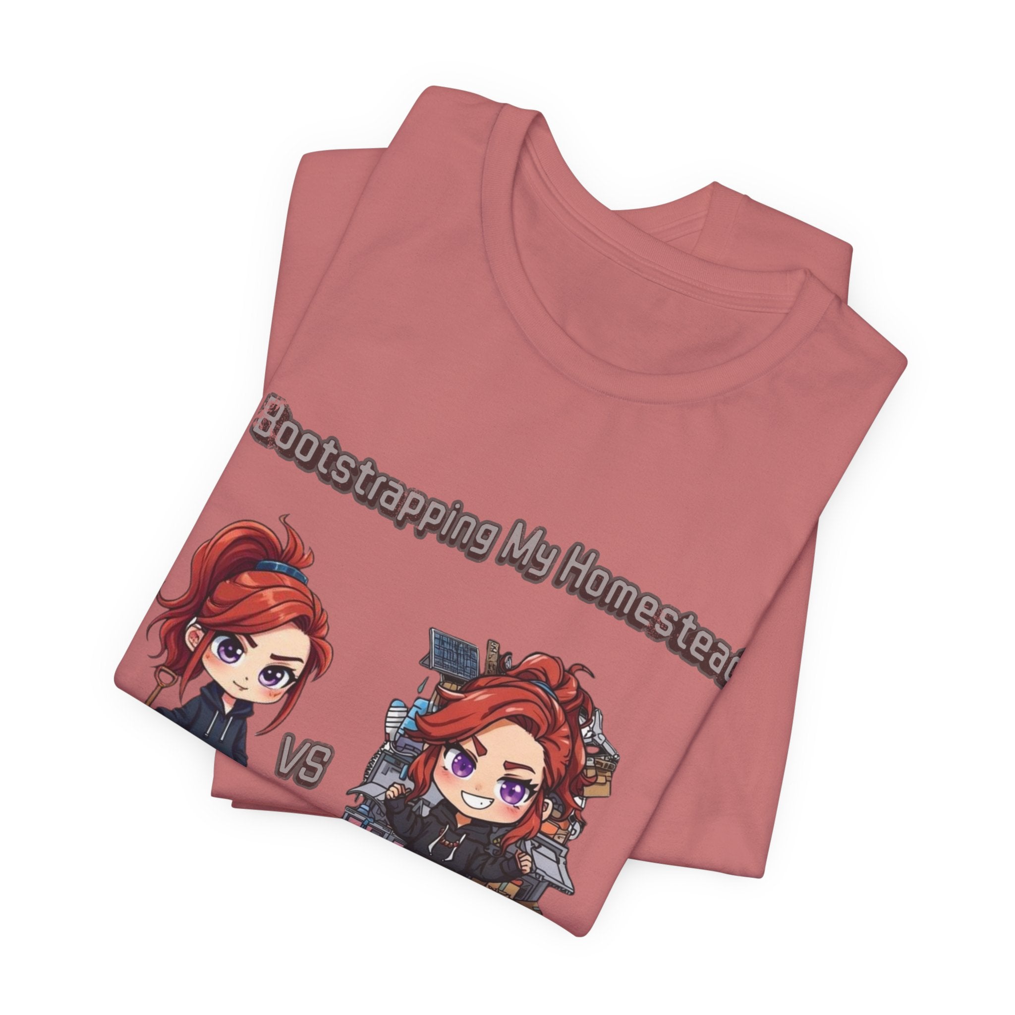 Homesteading vs Hobbies T-Shirt | Cute Chibi Woman Illustration, Funny Contrast Tee