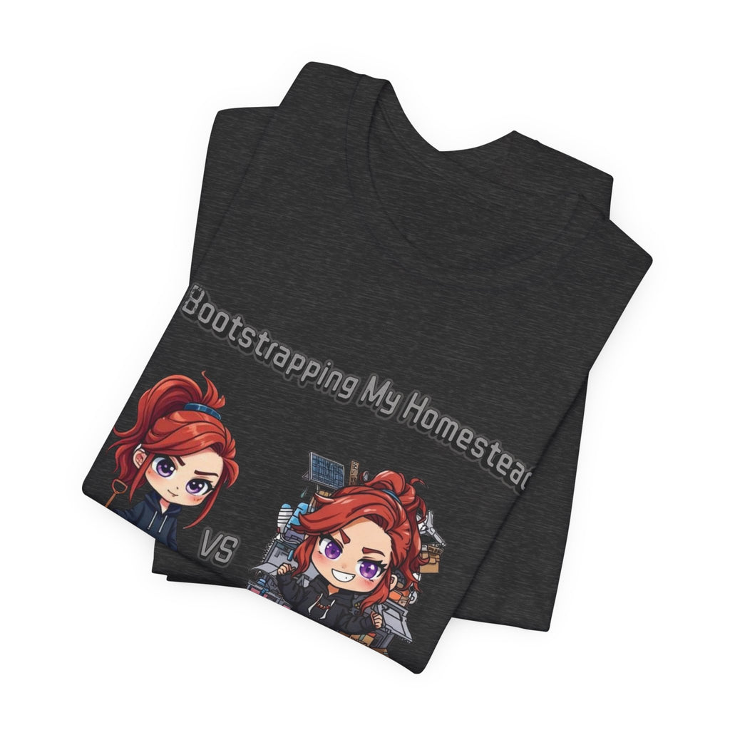 Homesteading vs Hobbies T-Shirt | Cute Chibi Woman Illustration, Funny Contrast Tee