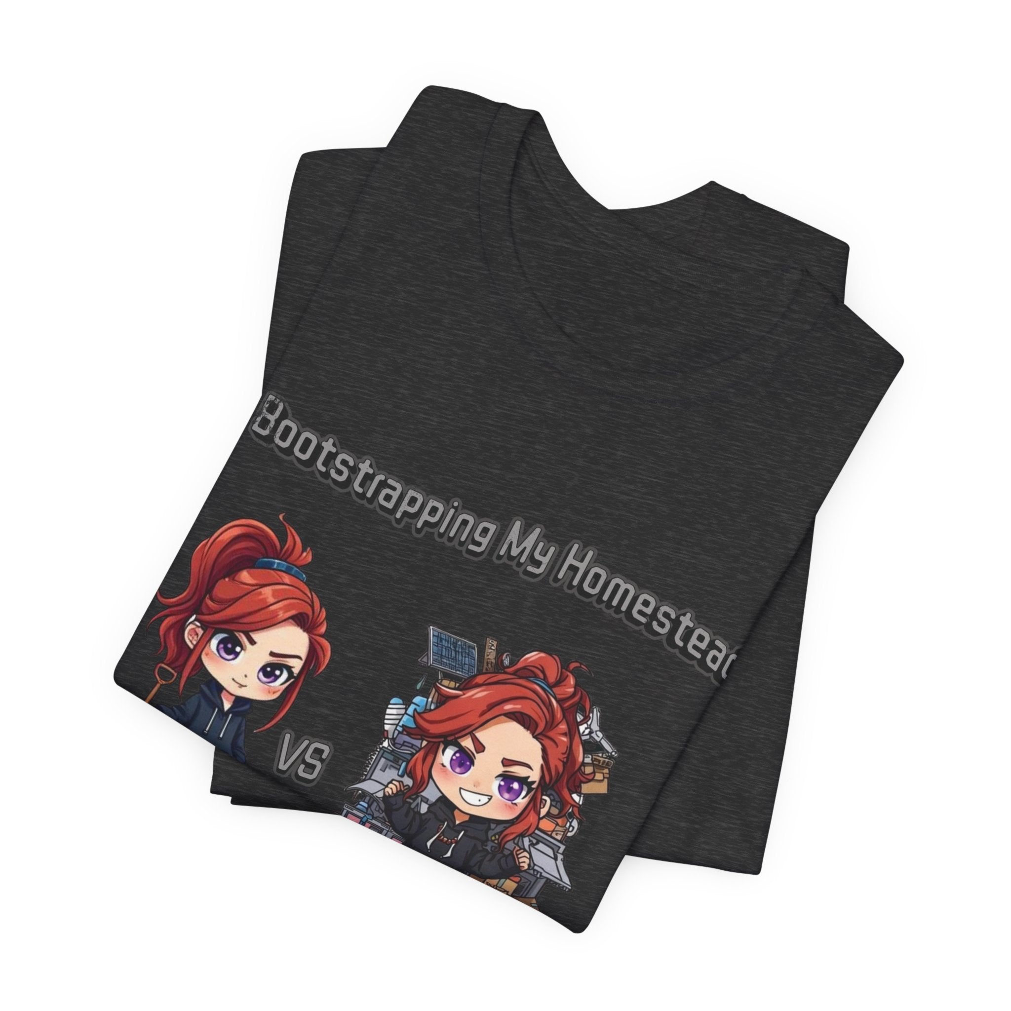 Homesteading vs Hobbies T-Shirt | Cute Chibi Woman Illustration, Funny Contrast Tee