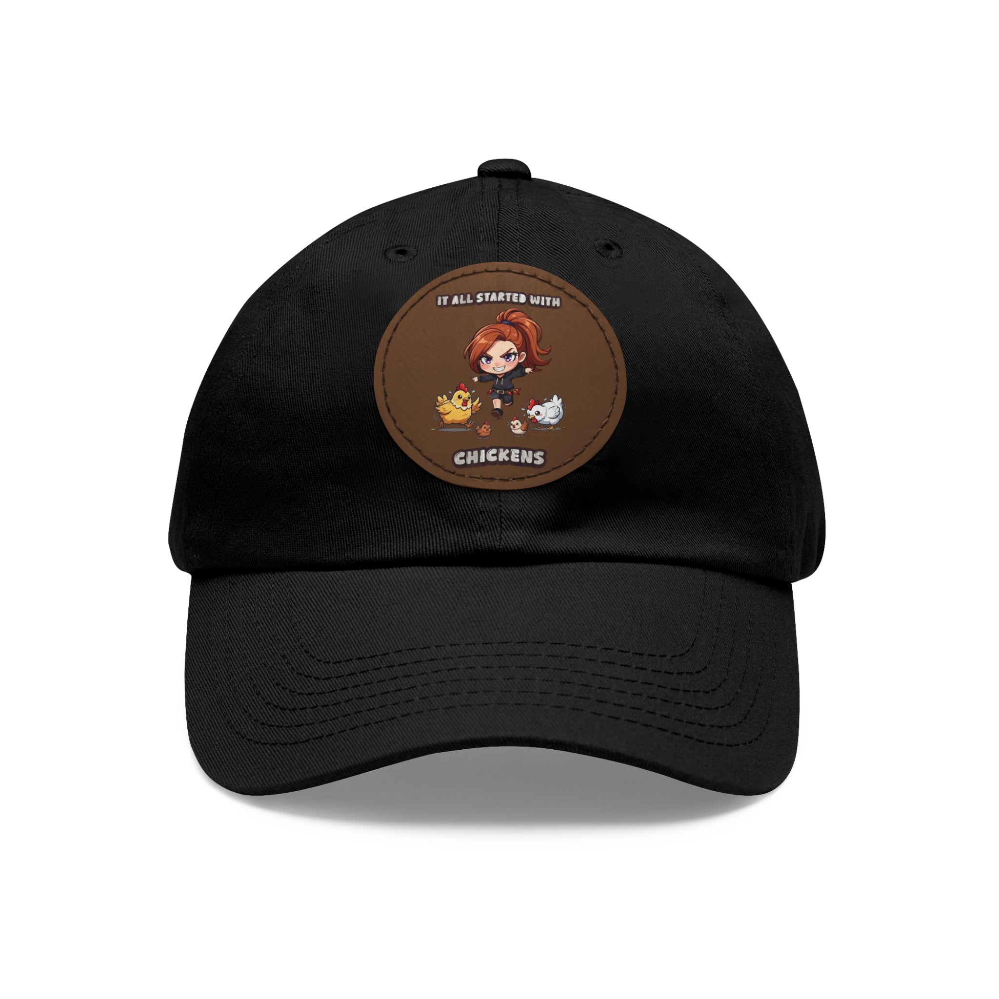 'It All Started With Chickens' Leather Patch Cap