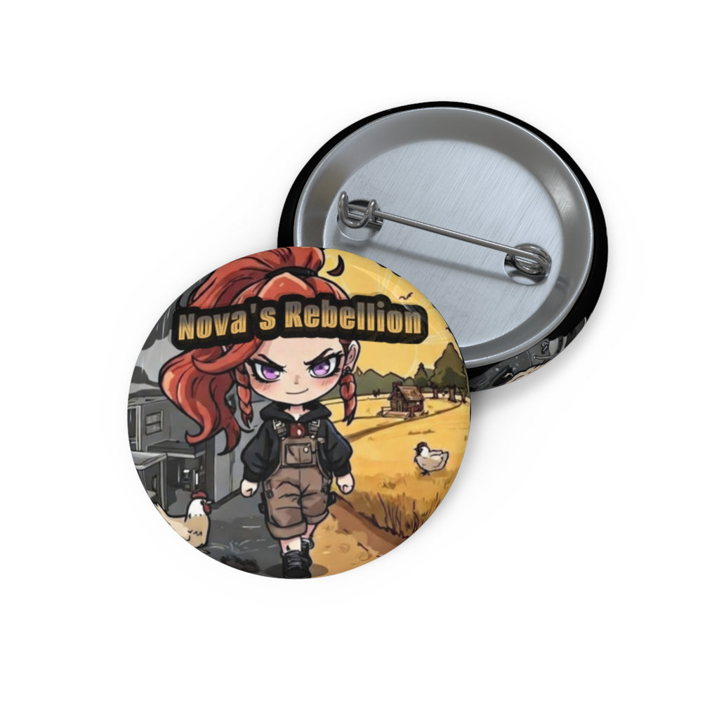 Custom Pin Button — 'Nova's Rebellion' Anime Girl Farm Enamel Badge