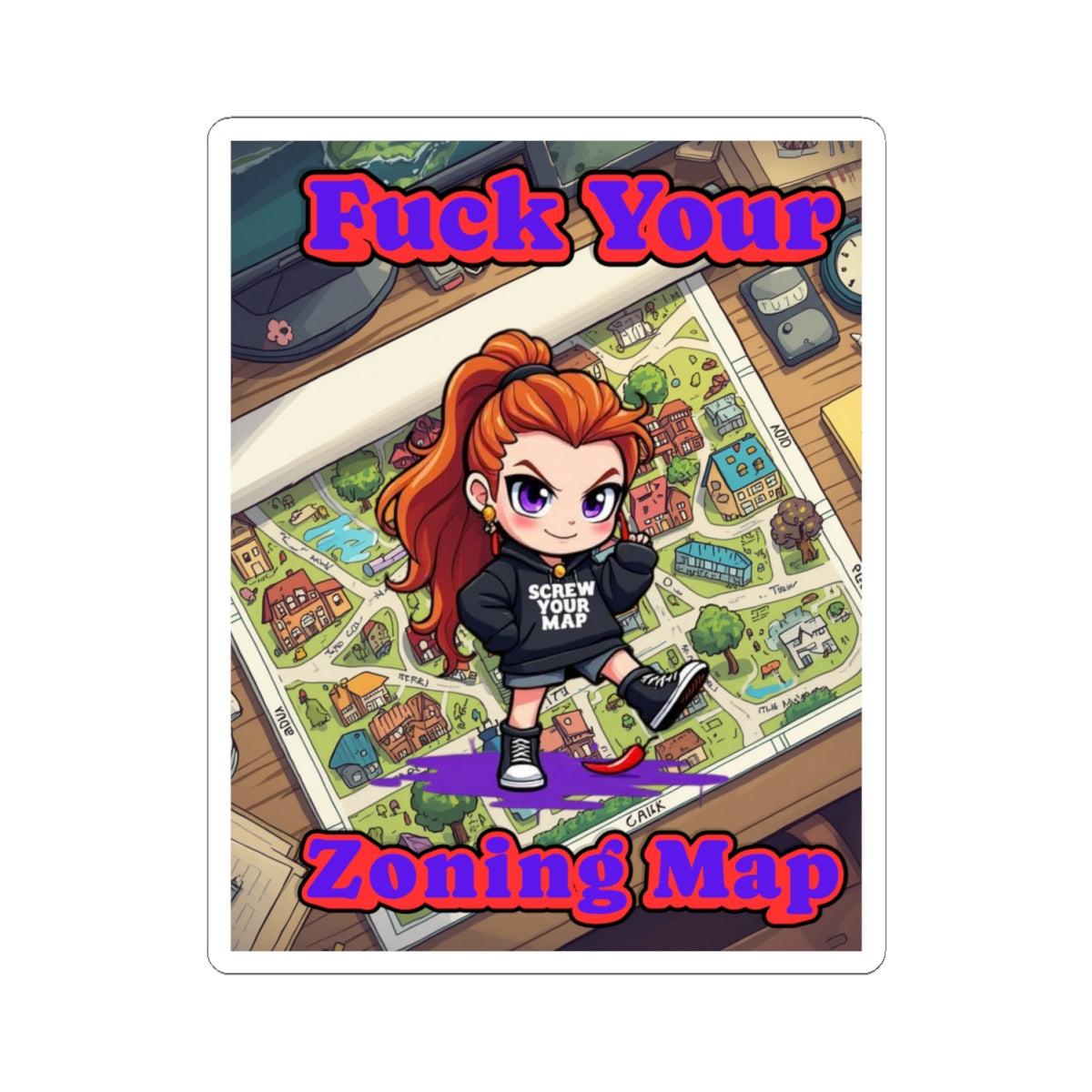 Fuck Your Zoning Map-Kiss Cut Sticker
