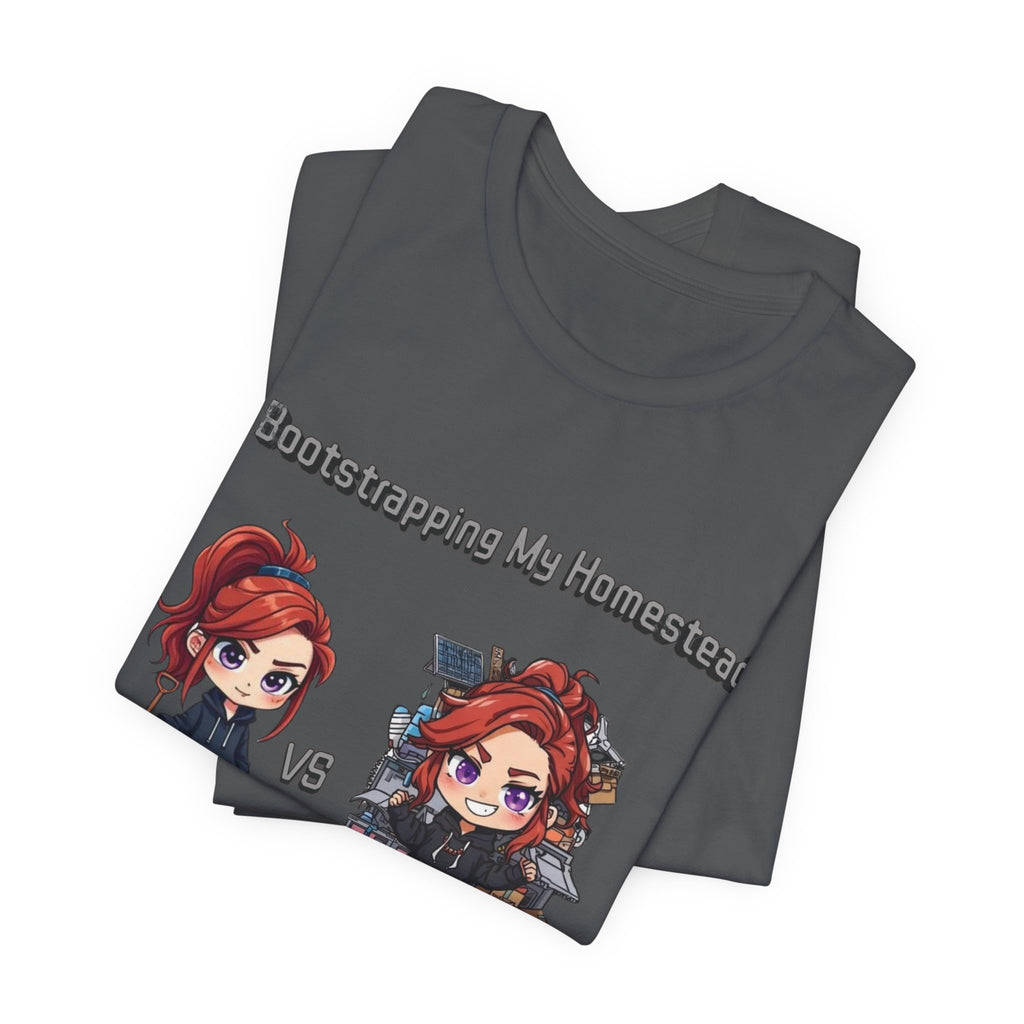Homesteading vs Hobbies T-Shirt | Cute Chibi Woman Illustration, Funny Contrast Tee