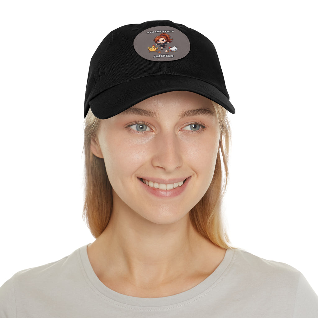 'It All Started With Chickens' Leather Patch Cap