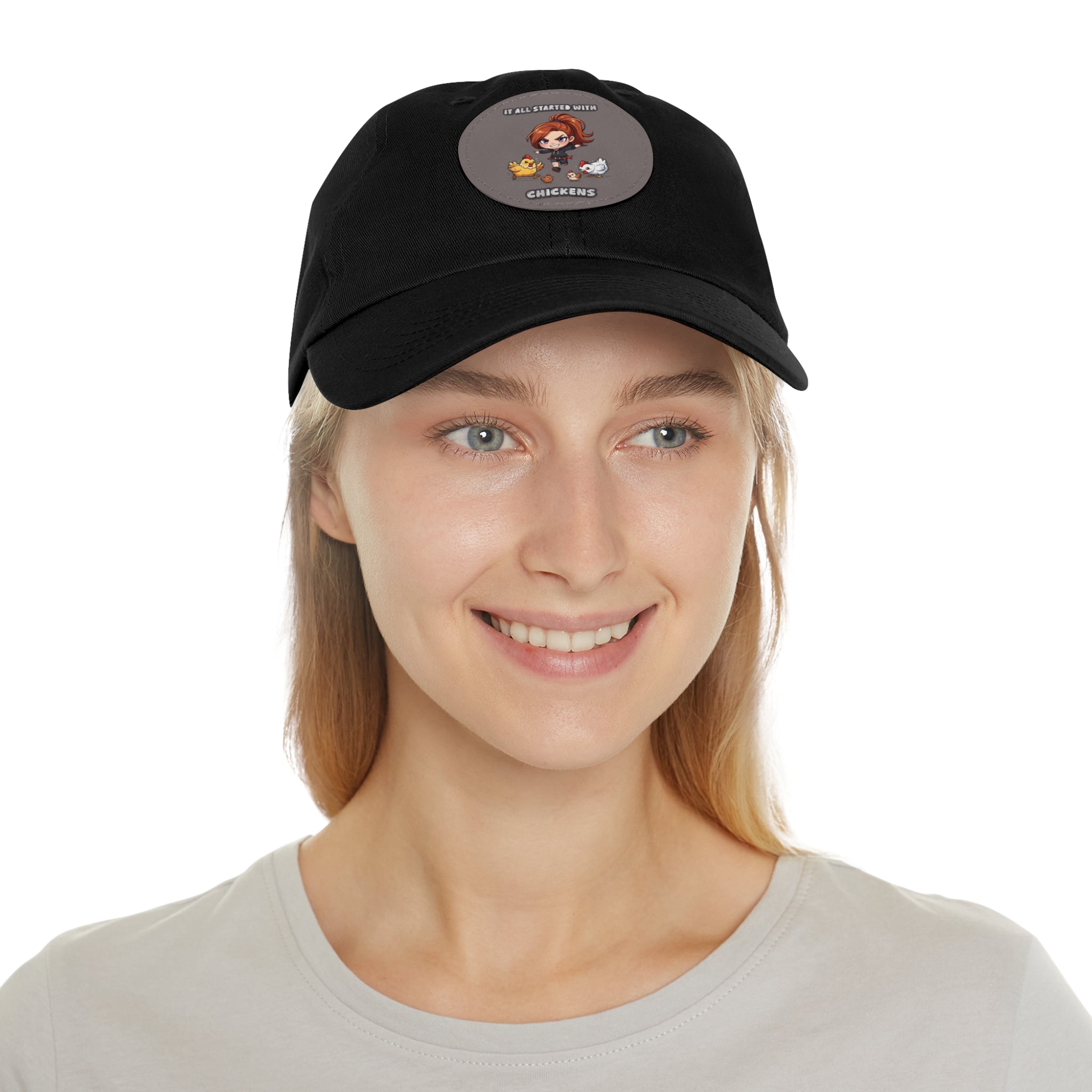 'It All Started With Chickens' Leather Patch Cap