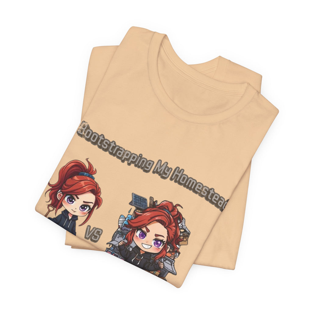 Homesteading vs Hobbies T-Shirt | Cute Chibi Woman Illustration, Funny Contrast Tee