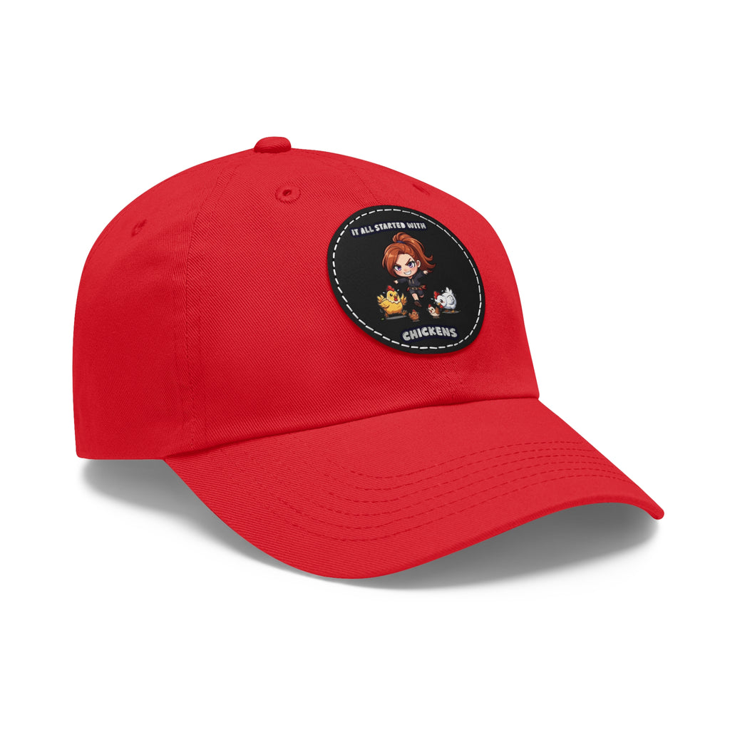 'It All Started With Chickens' Leather Patch Cap
