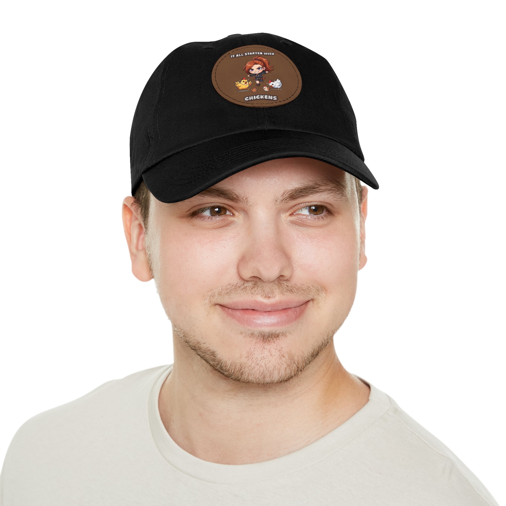'It All Started With Chickens' Leather Patch Cap