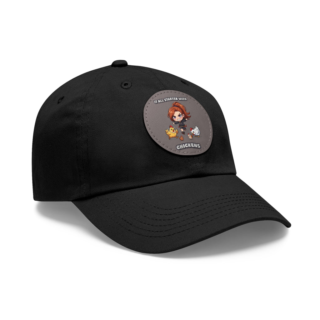 'It All Started With Chickens' Leather Patch Cap