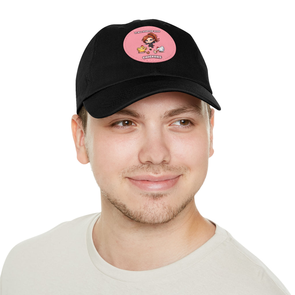 'It All Started With Chickens' Leather Patch Cap