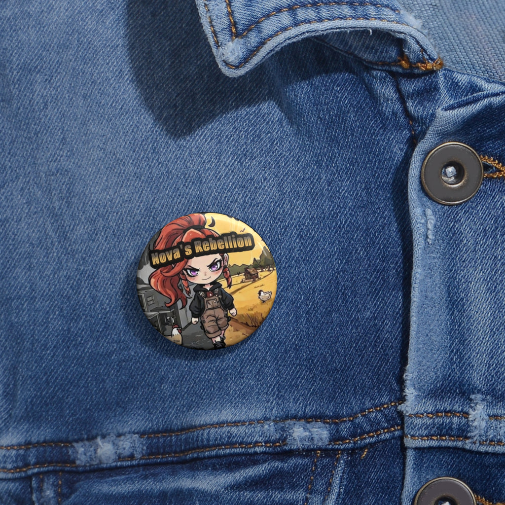 Custom Pin Button — 'Nova's Rebellion' Anime Girl Farm Enamel Badge