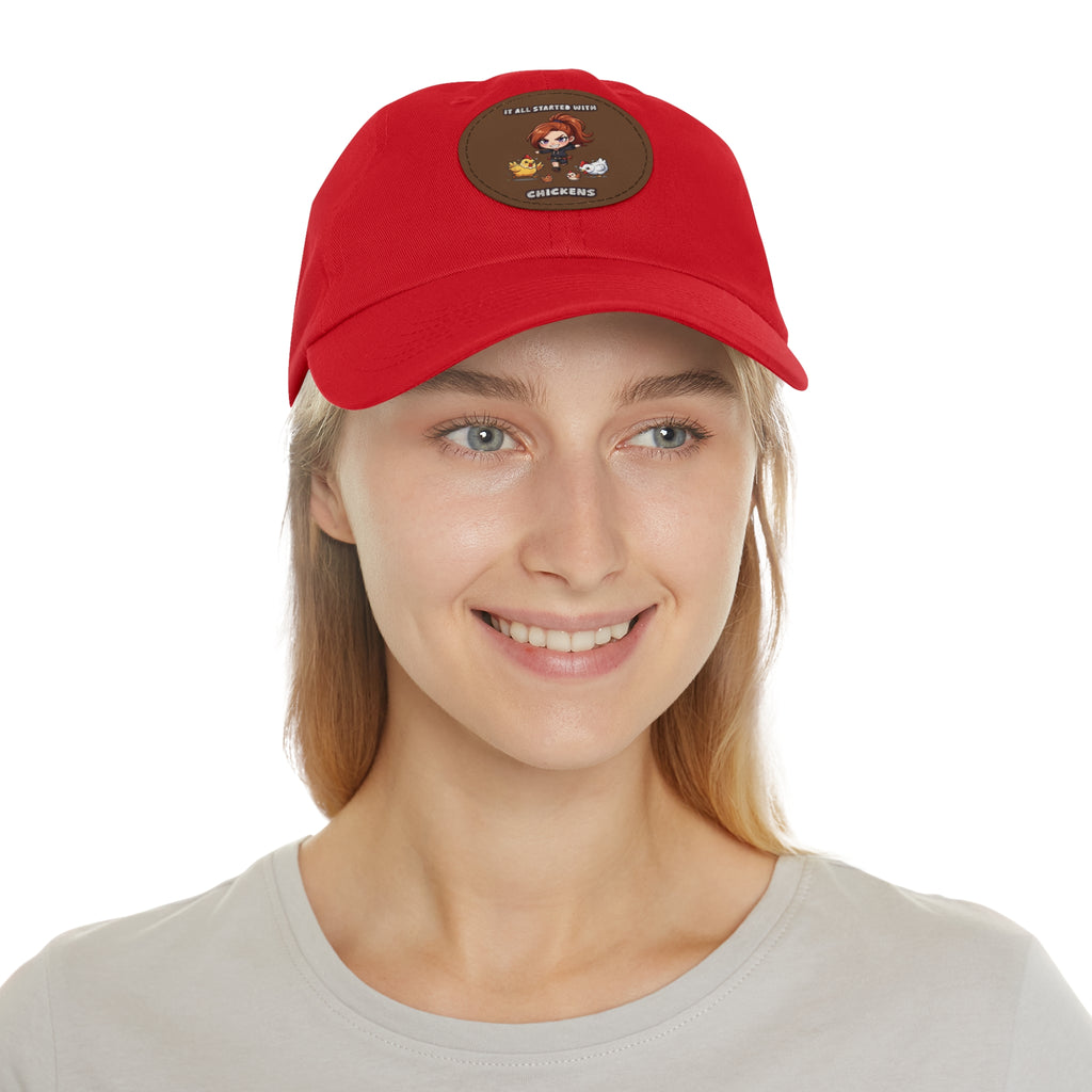 'It All Started With Chickens' Leather Patch Cap