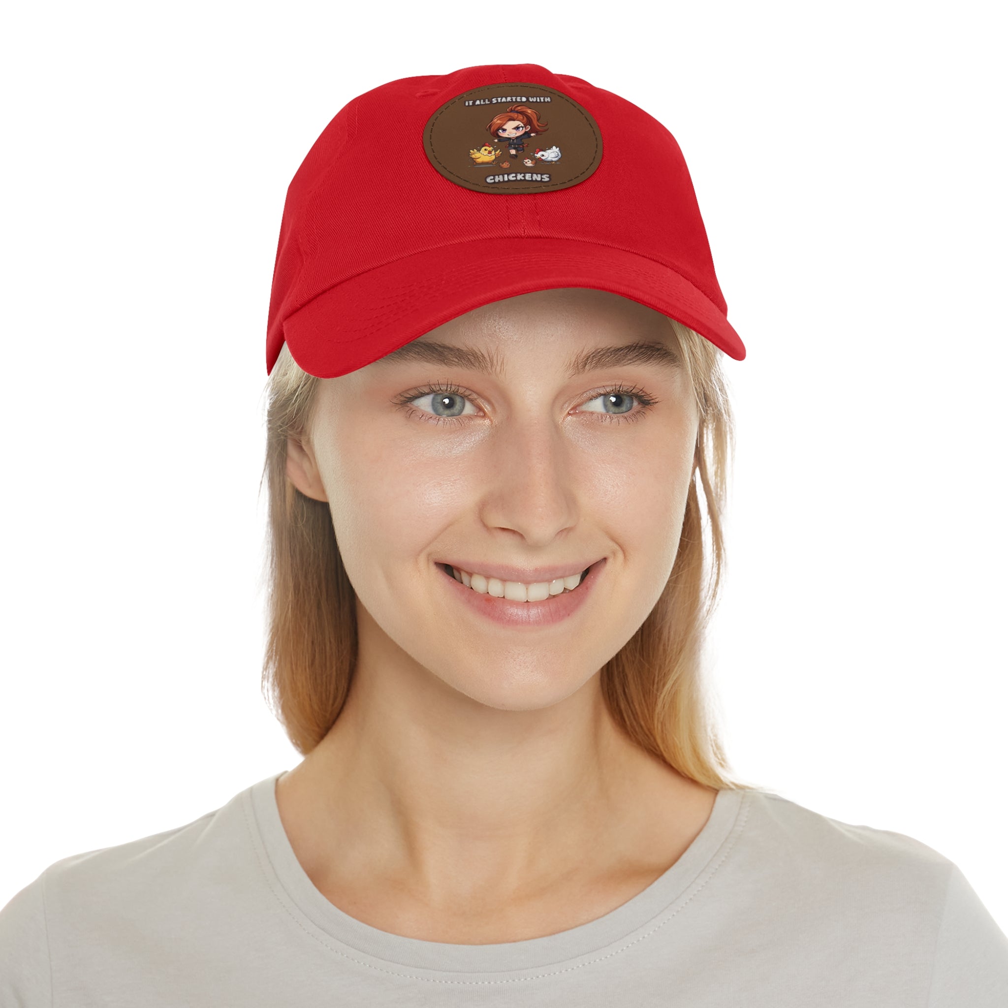 'It All Started With Chickens' Leather Patch Cap