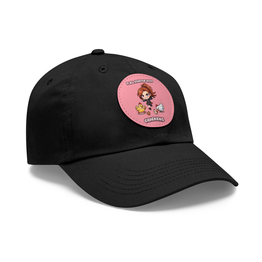 'It All Started With Chickens' Leather Patch Cap