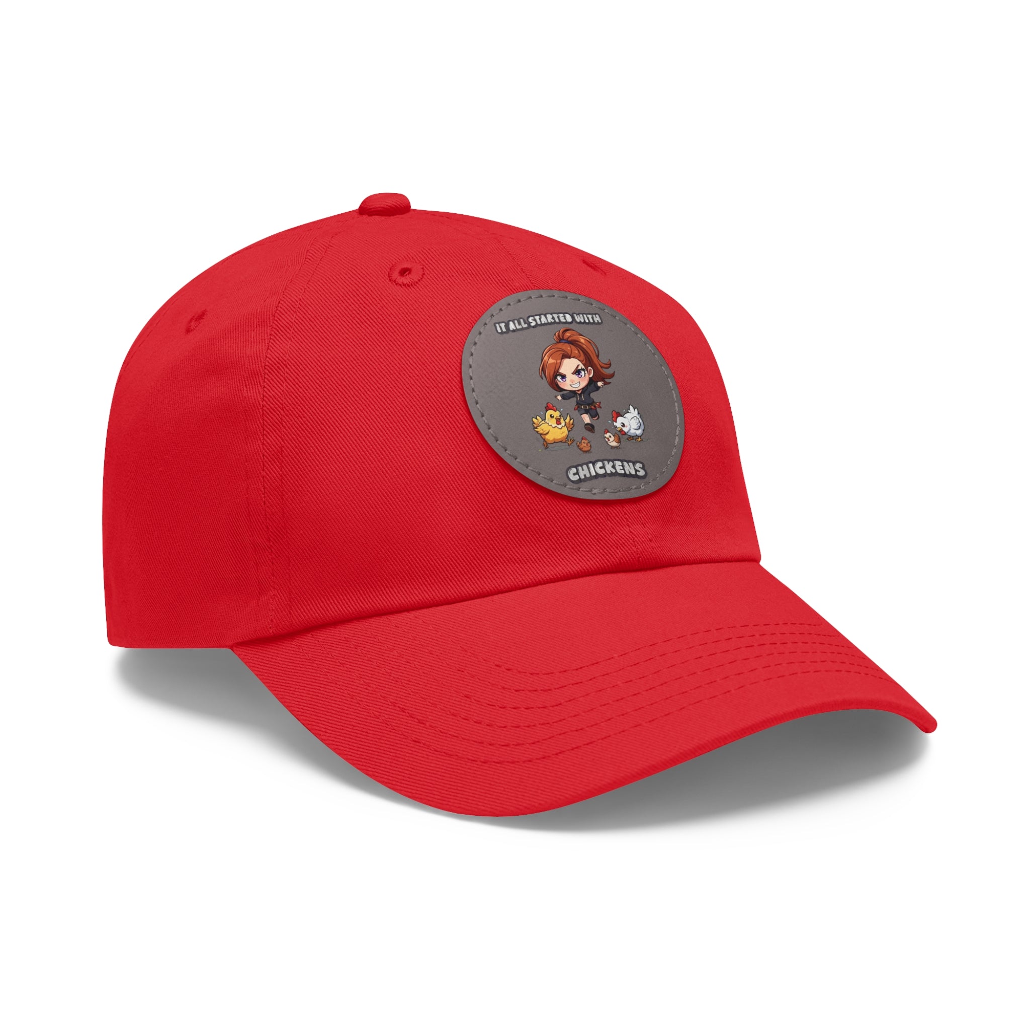 'It All Started With Chickens' Leather Patch Cap