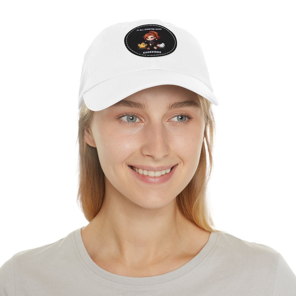 'It All Started With Chickens' Leather Patch Cap