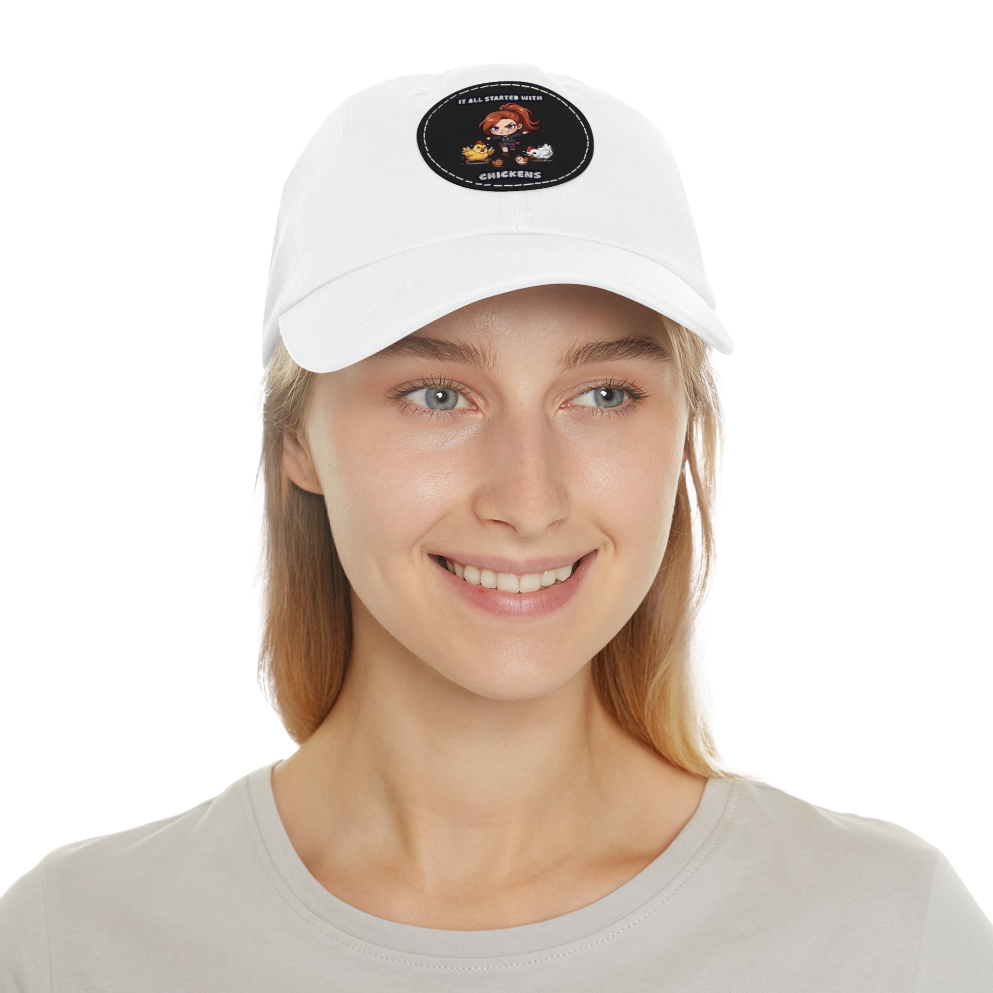 'It All Started With Chickens' Leather Patch Cap