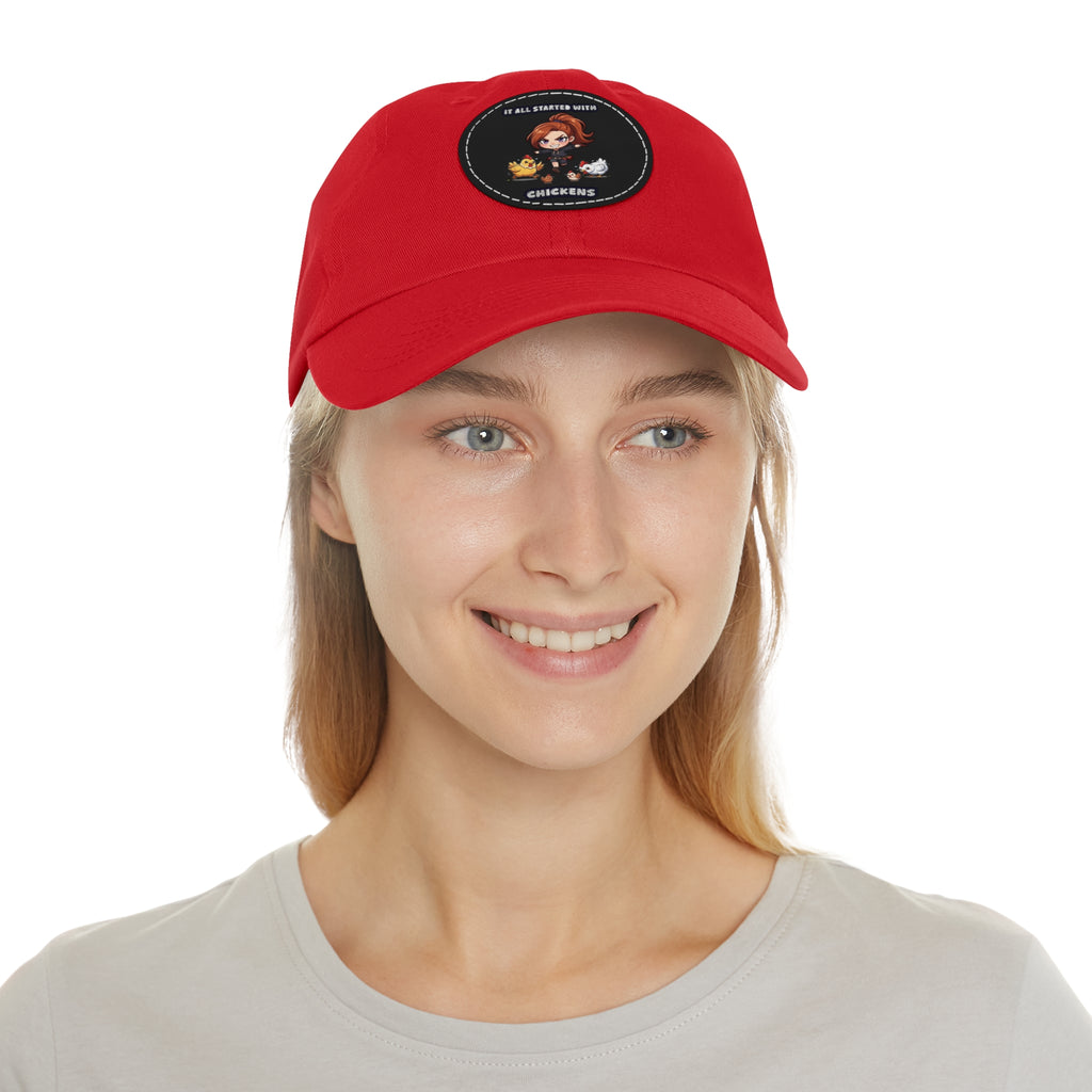 'It All Started With Chickens' Leather Patch Cap